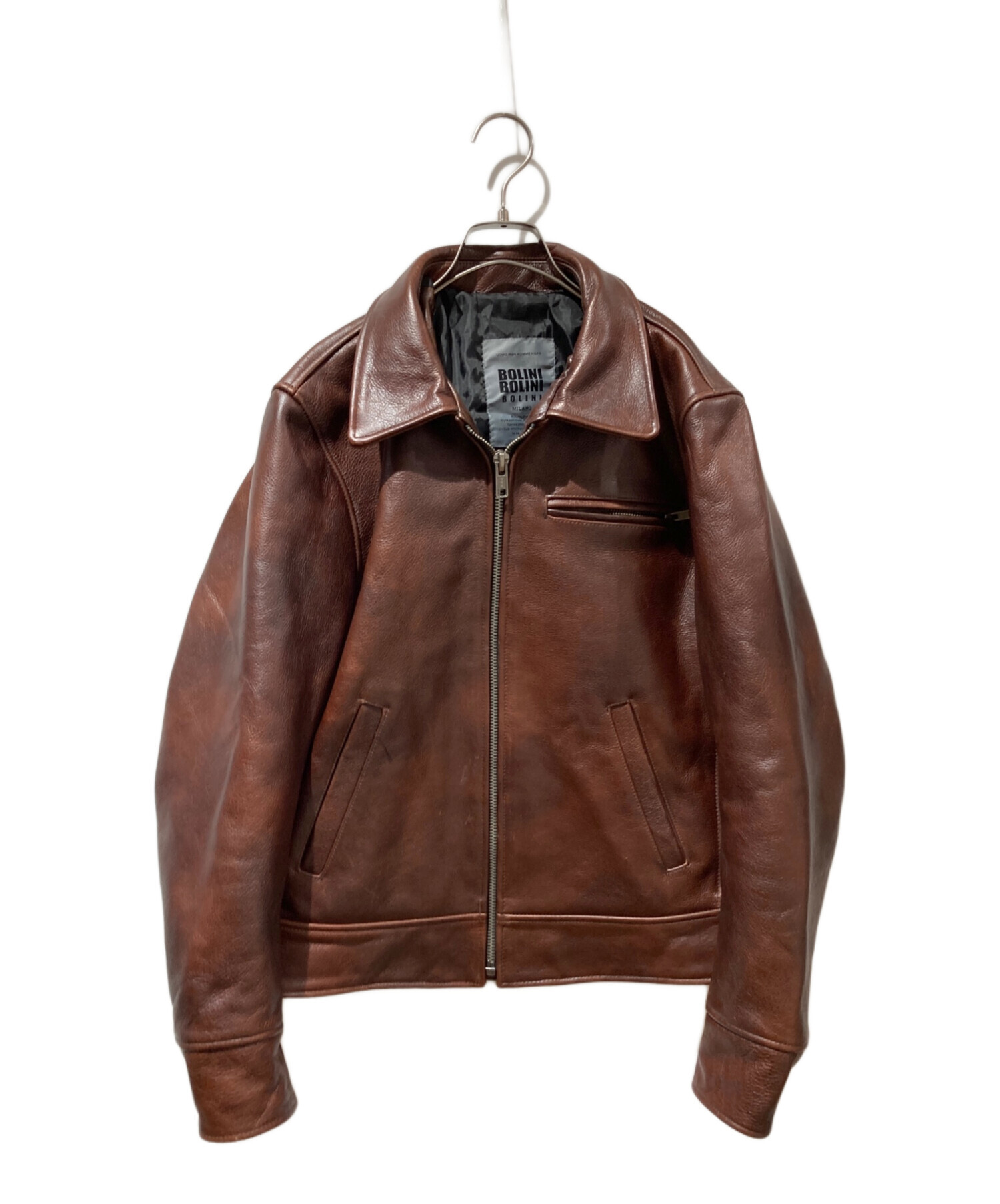 48 新品BOLINI ボリーニ 艶有 茶 襟付 レザー ジャケット 革ジャン 48 新品BOLINI ボリーニ 艶有 茶 襟付 レザー ジャケット 革ジャン