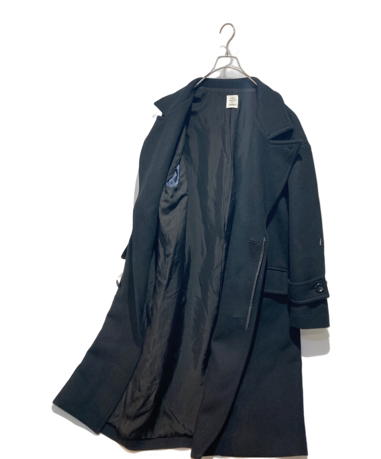 中古・古着通販】SOE (ソーイ) Deep breasted Wool Coat ブラック
