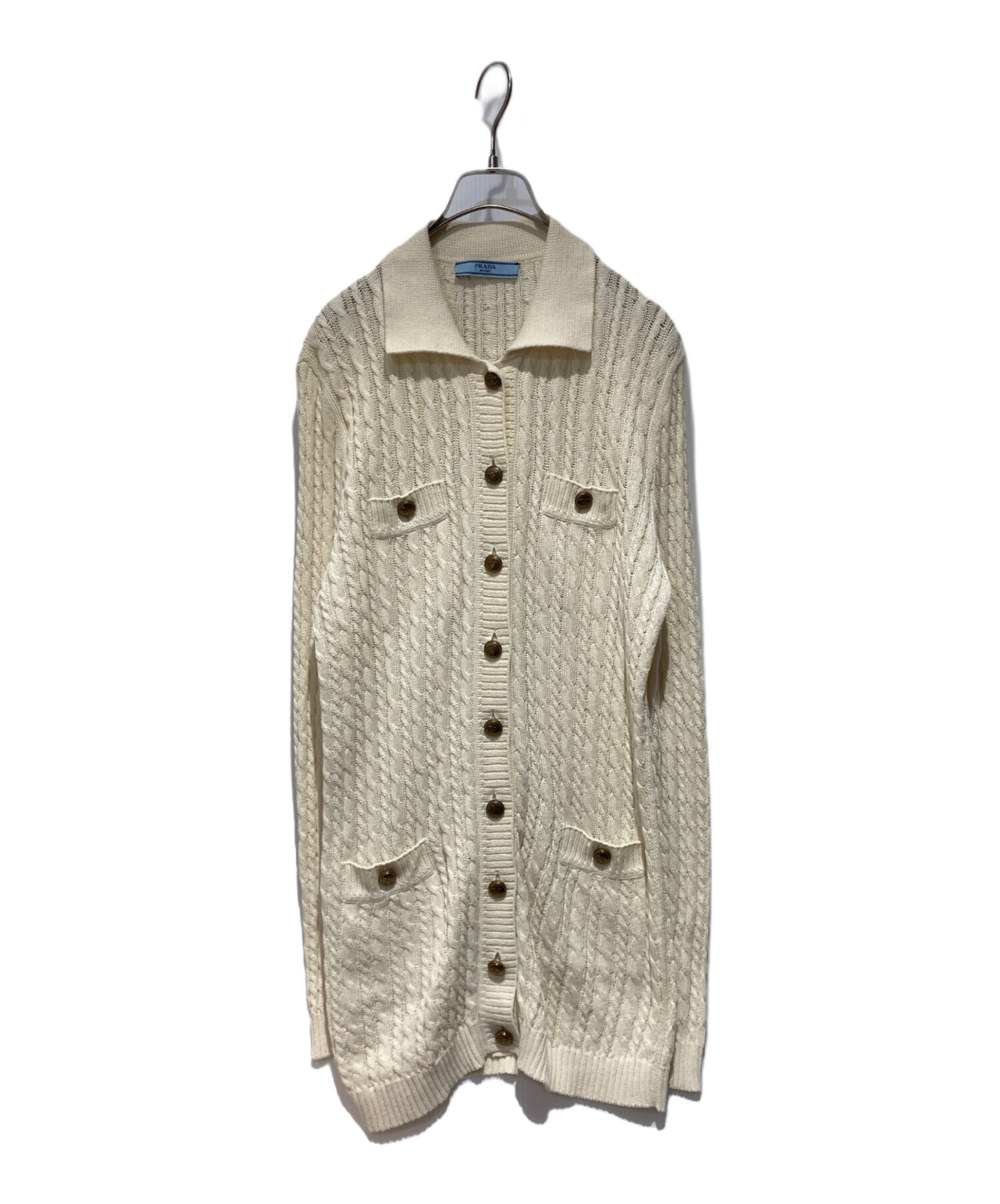 中古・古着通販】PRADA (プラダ) ケーブルニットコットンミニドレス 