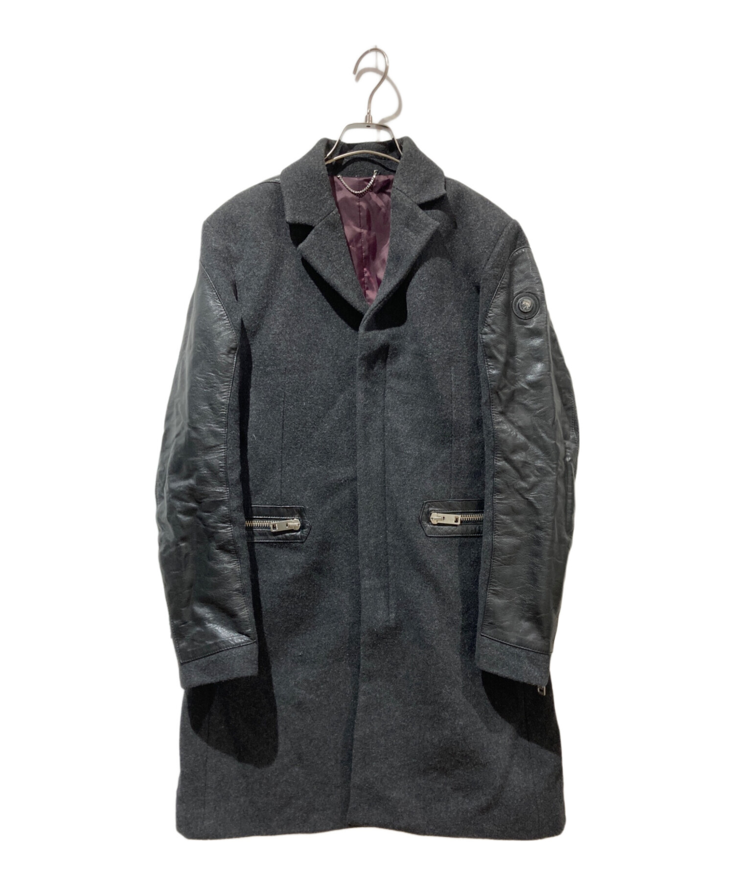 中古・古着通販】DIESEL (ディーゼル) レザー切り替えチェスターコート