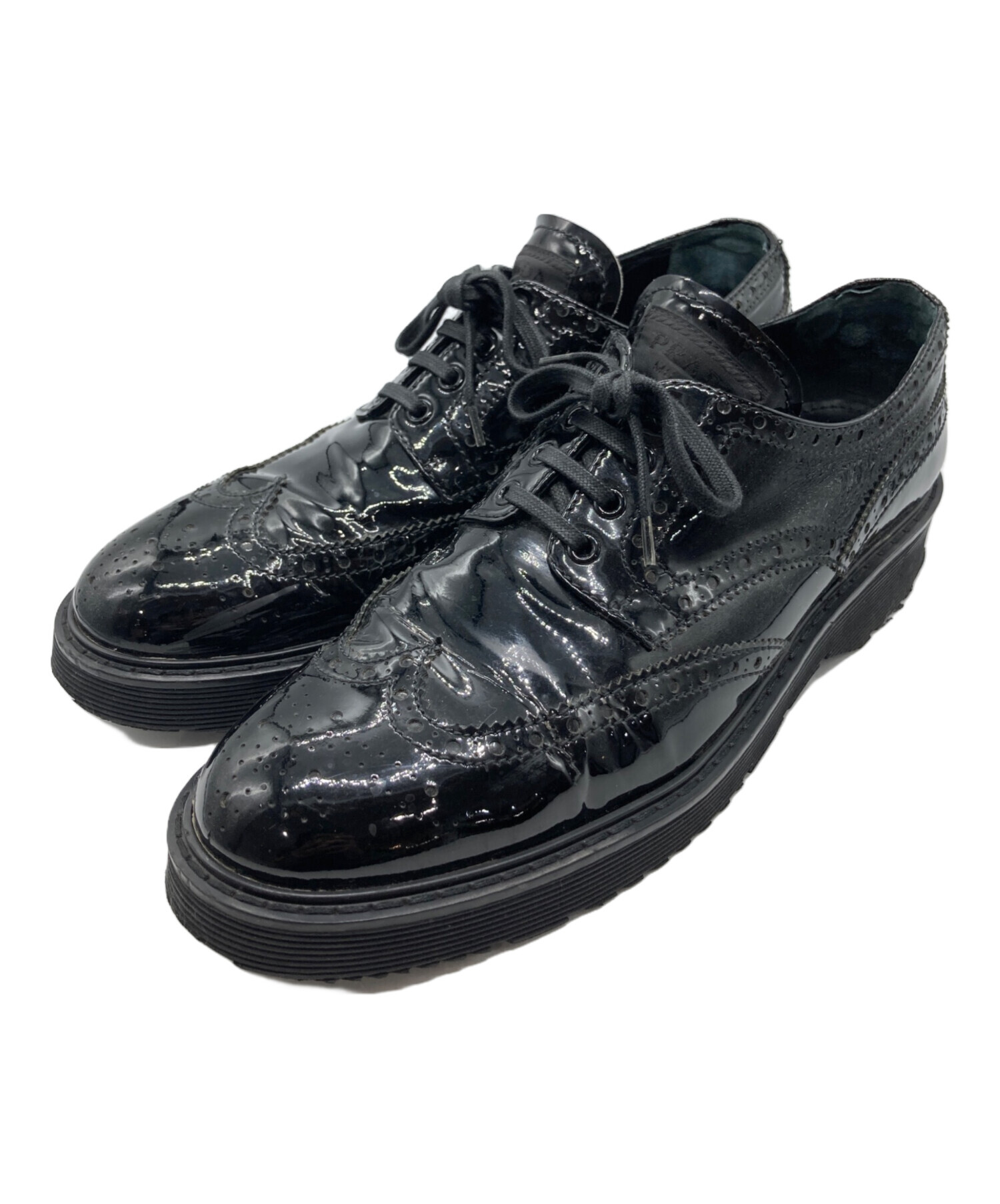 中古・古着通販】PRADA (プラダ) エナメルウィングチップ ブラック 