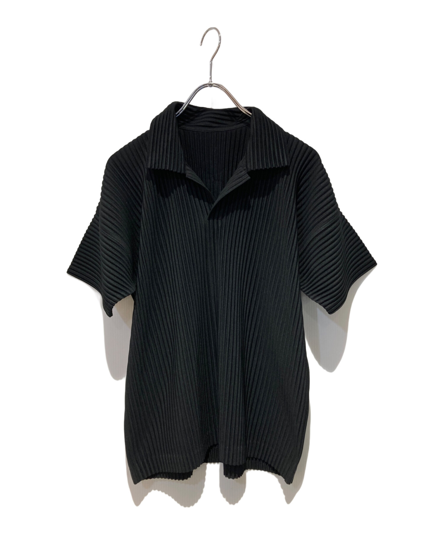 プリーツポロシャツ　オムプリッセイッセイミヤケ　サイズ2 黒 中古・古着通販】HOMME PLISSE ISSEY MIYAKE (オム プリッセ イッセイ