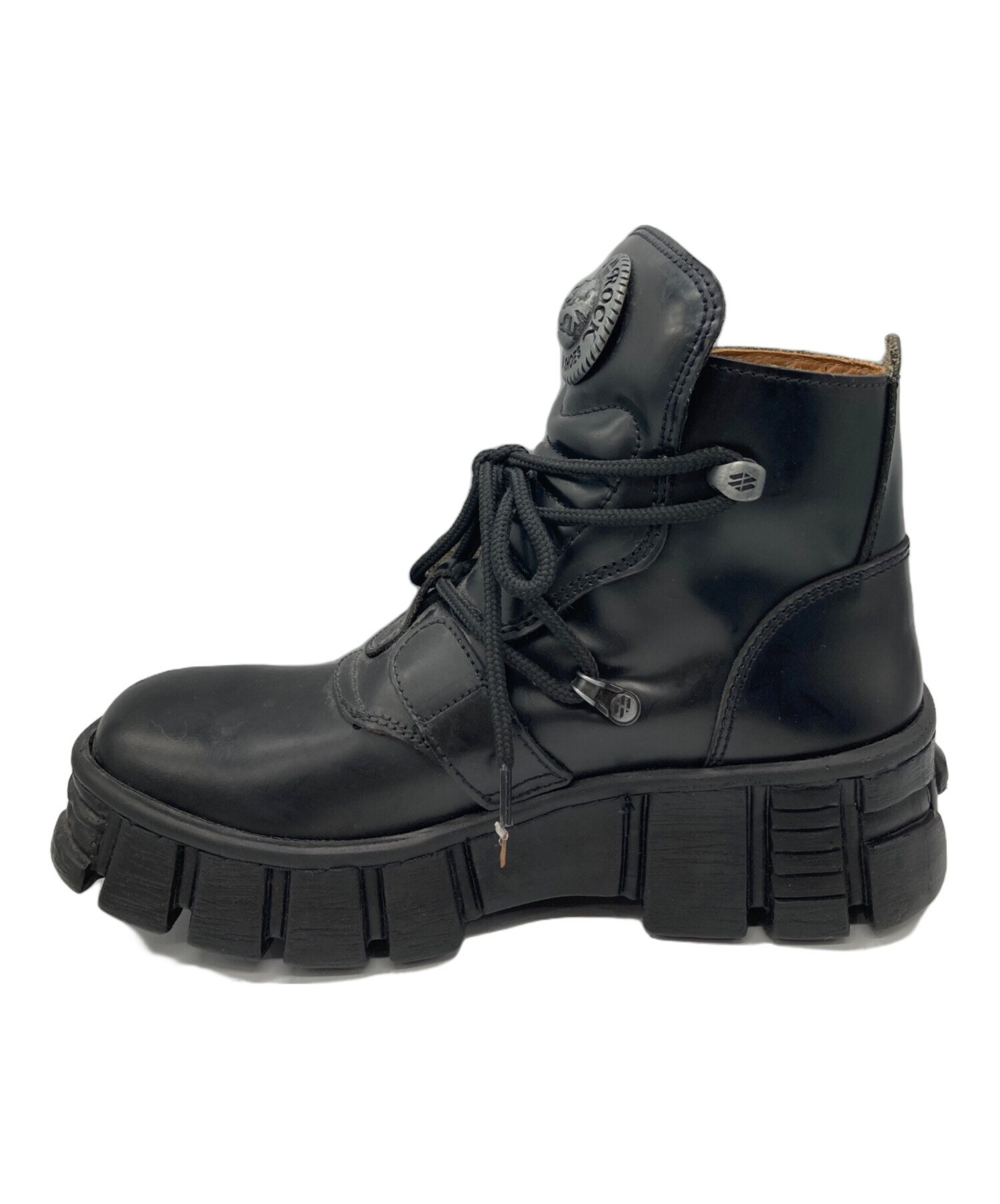 new rock ニューロック 厚底ブーツ 黒 ブラック 中古・古着通販】NEW ROCK (ニューロック) 厚底ベルトデザインブーツ