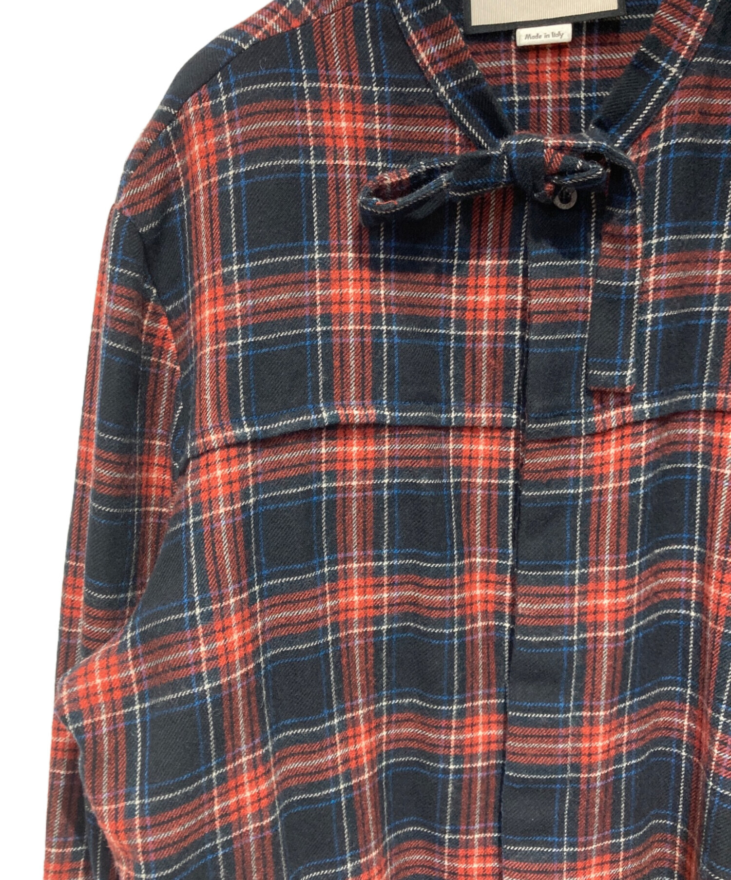 中古・古着通販】GUCCI (グッチ) ボウタイチェックシャツ レッド 