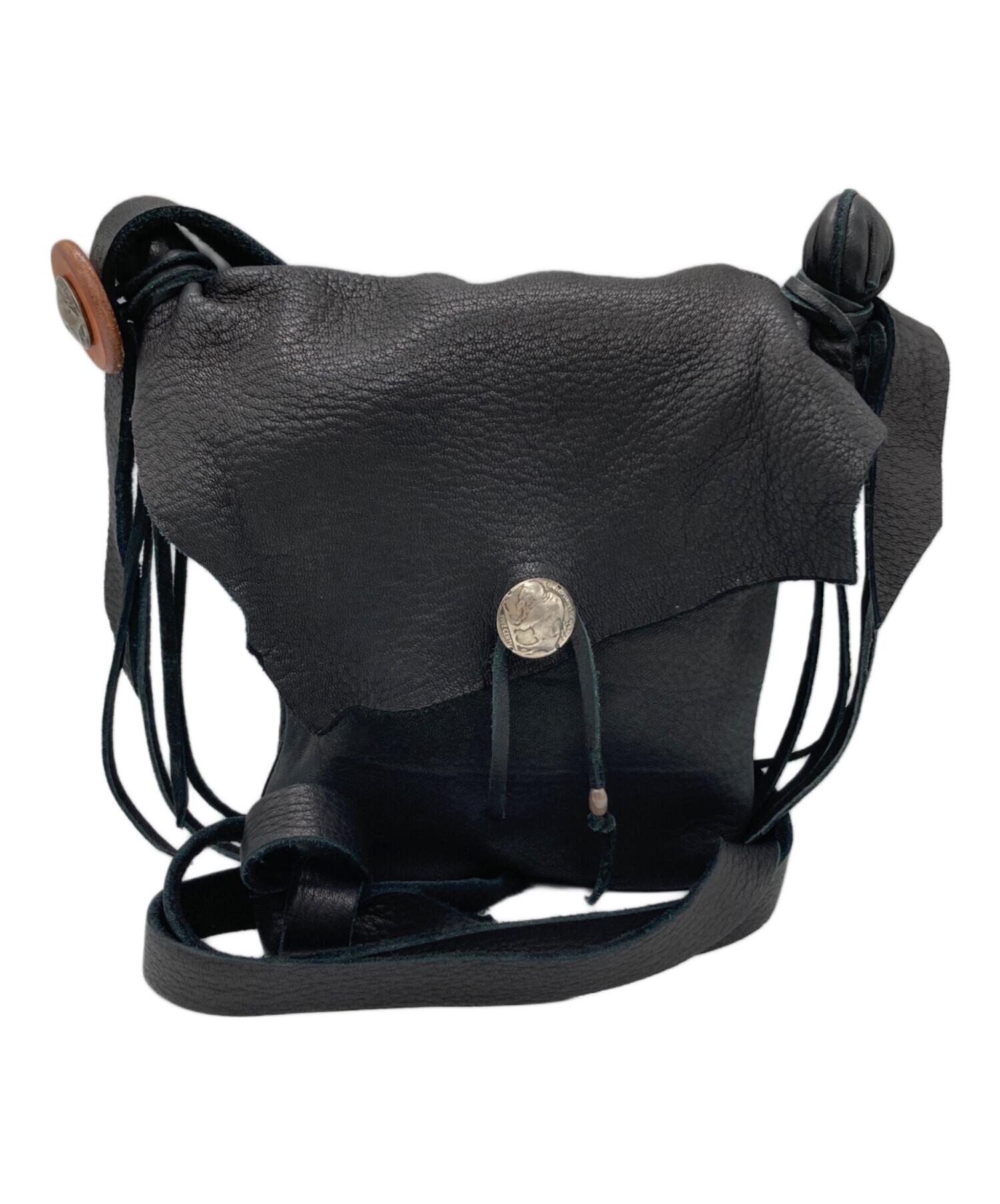 【加古川店】 中古 BOWWOW | バウワウ ショルダーバッグ DEERSKIN BAG BW-DSB ブラック 【121】 中古・古着通販】BOWWOW (バウワウ) DEER SKIN BAG ブラック｜ブランド