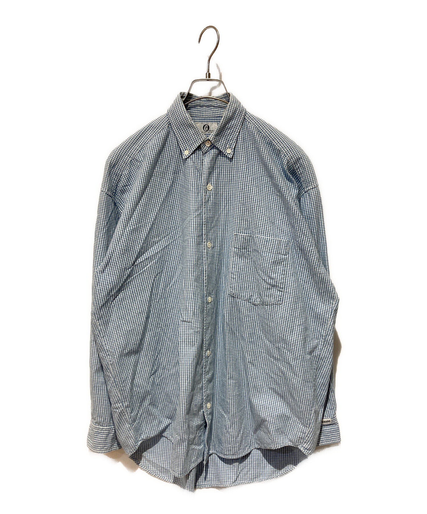GOODENOUGH 背面ロゴプリント ギンガムチェック シャツ グレー 中古・古着通販】GOODENOUGH (グットイナフ) ギンガムチェックシャツ