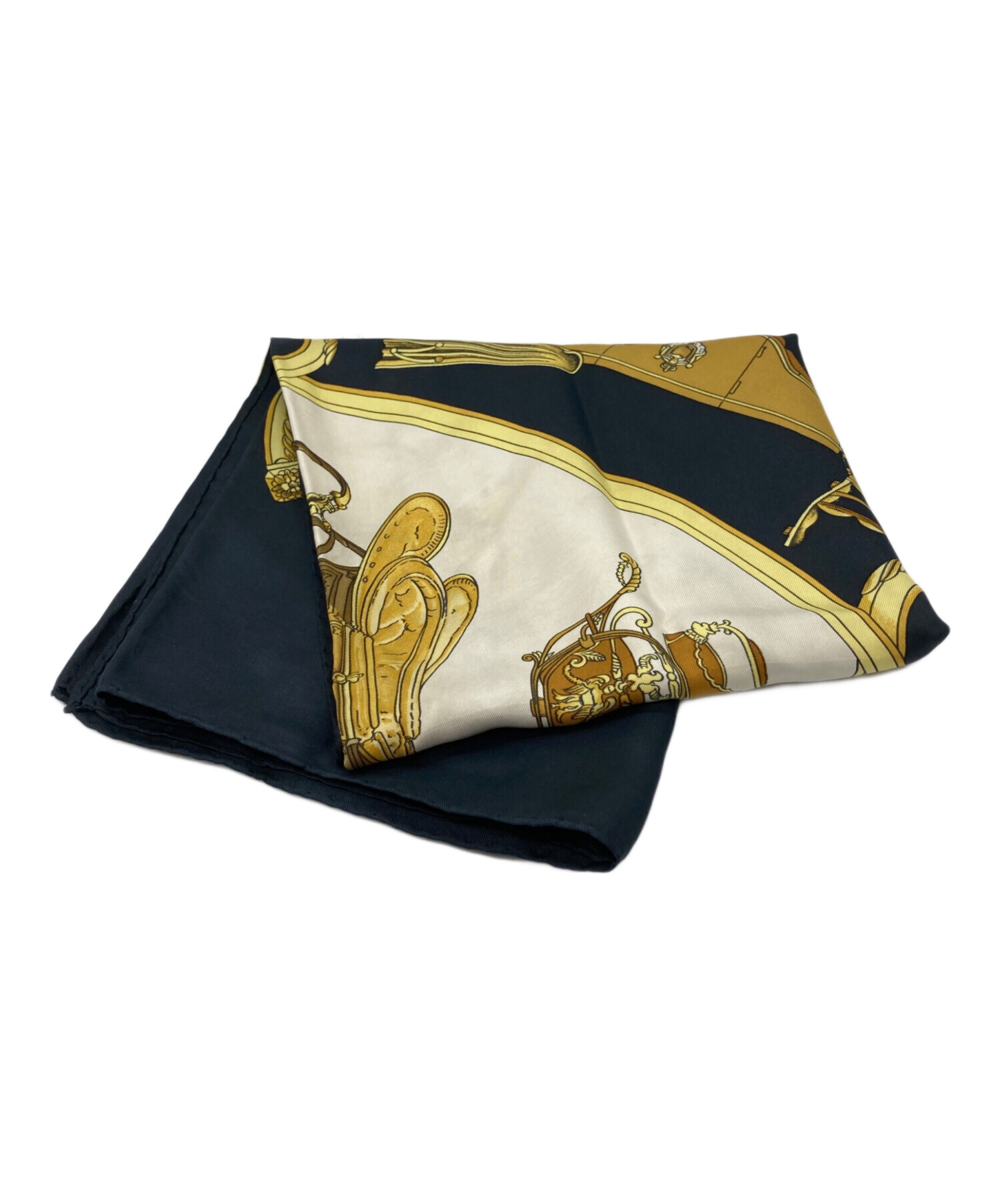 中古・古着通販】HERMES (エルメス) シルクスカーフ ブラック×イエロー