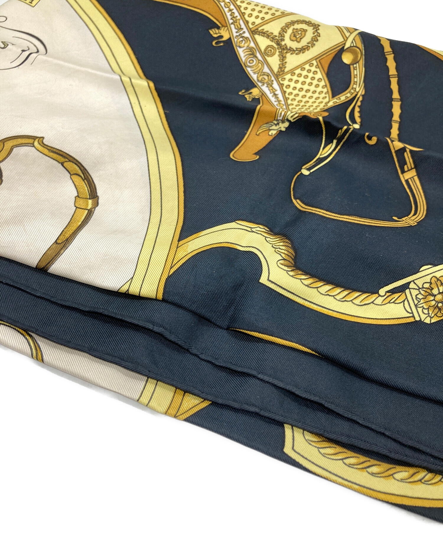 中古・古着通販】HERMES (エルメス) シルクスカーフ ブラック×イエロー