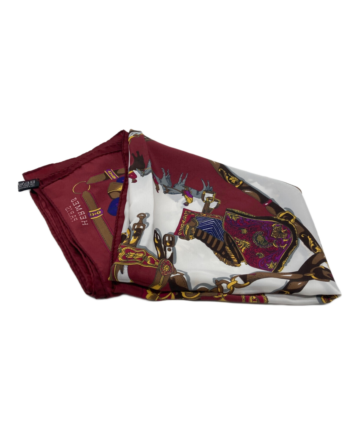 さち　HERMES シルク スカーフ 緑・赤・青 中古・古着通販】HERMES (エルメス) シルクスカーフ ボルドー