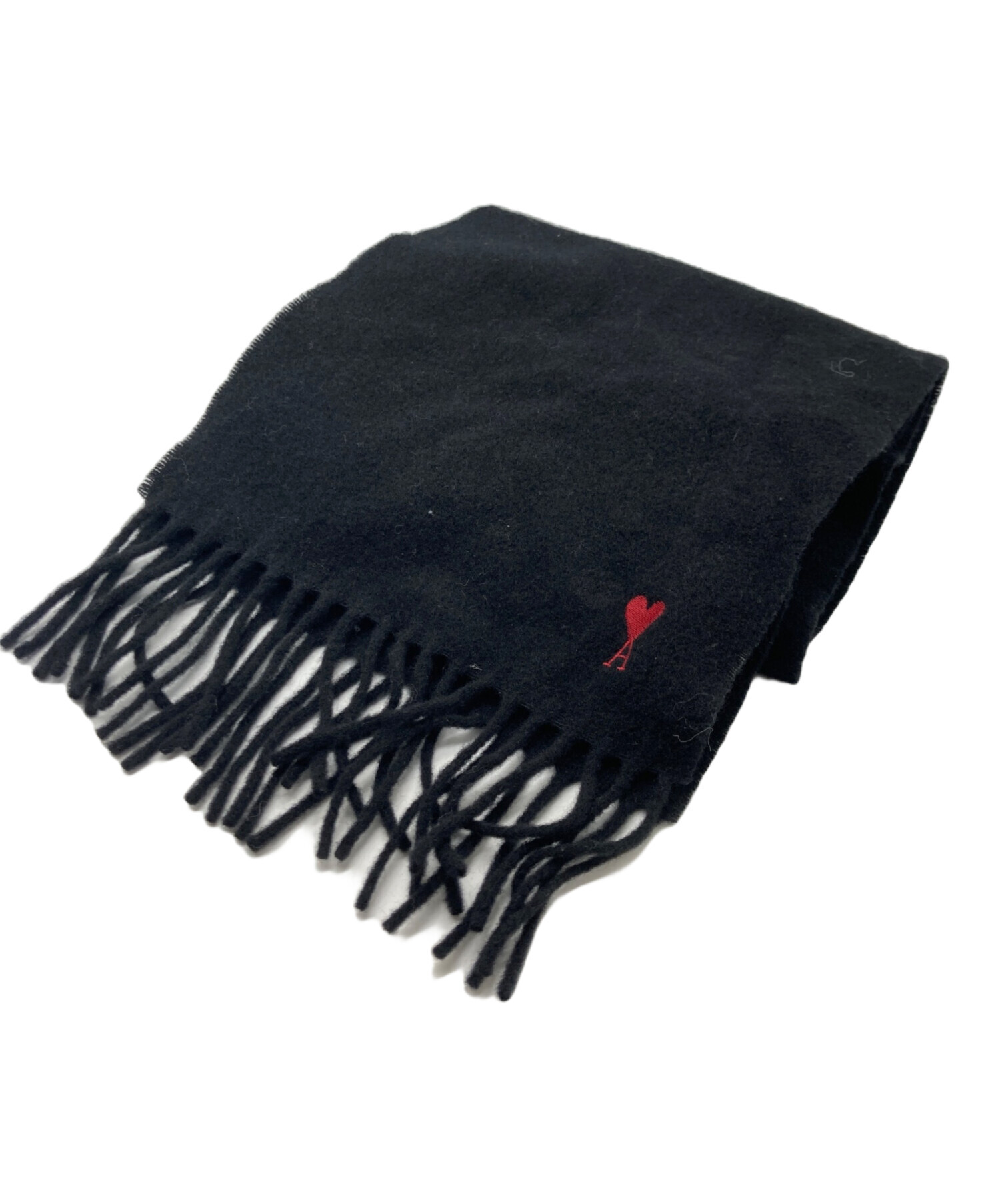 ami 黒 ウールマフラー ハート刺繍値下げ可能 中古・古着通販】ami (アミ) ウールマフラー ブラック｜ブランド・古着