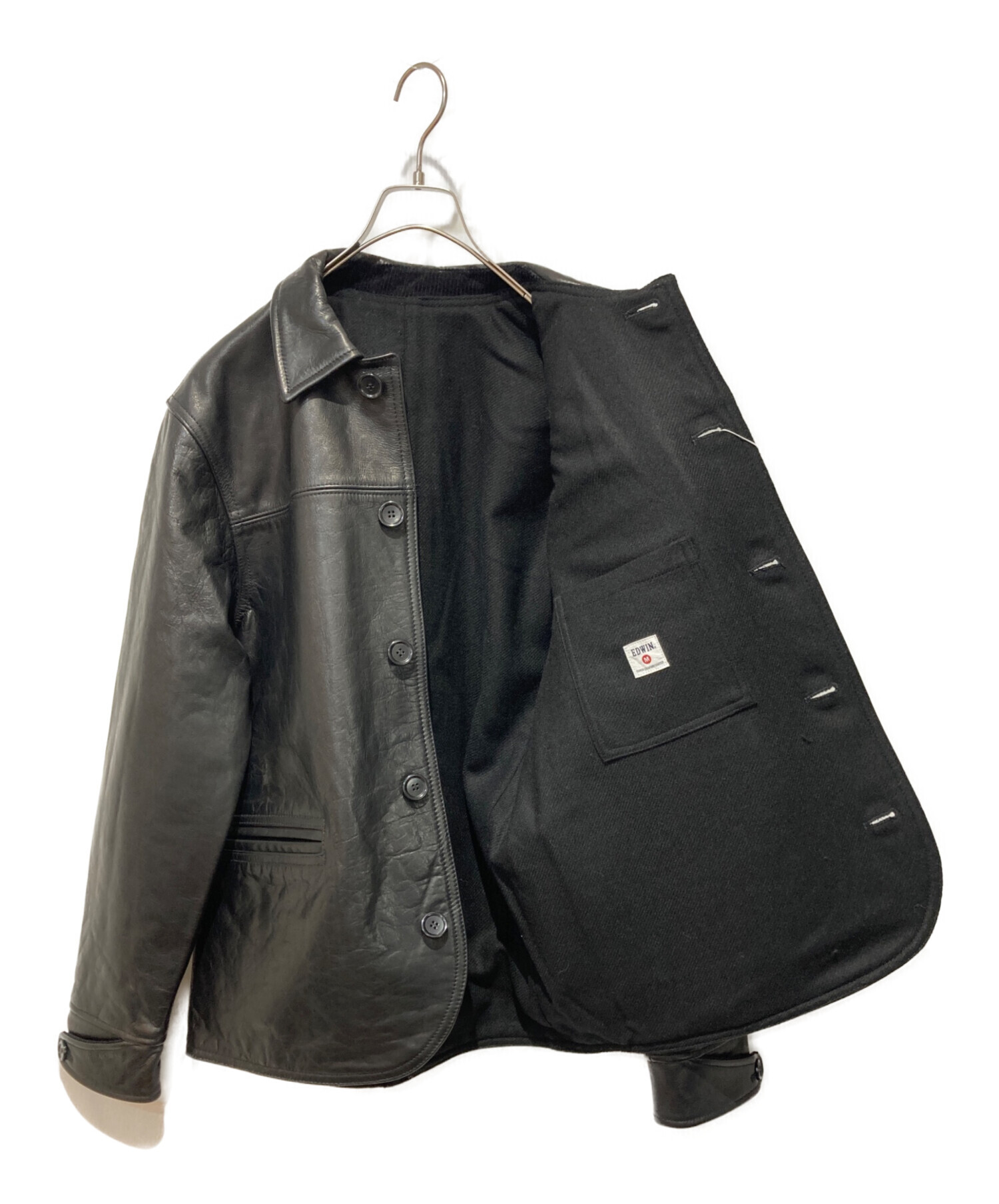 中古・古着通販】EDWIN (エドウィン) LEATHER CAR COAT ブラック 
