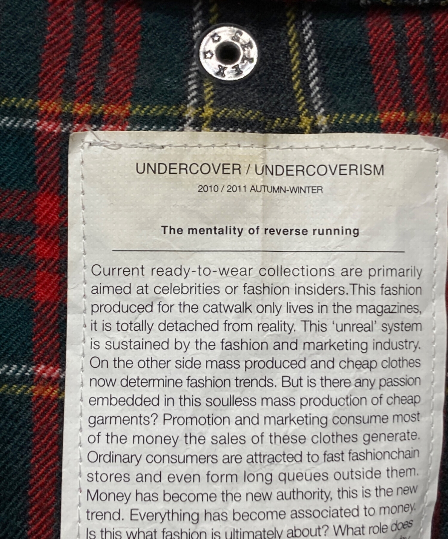 中古・古着通販】UNDERCOVER (アンダーカバー) 裏地チェックモッズ