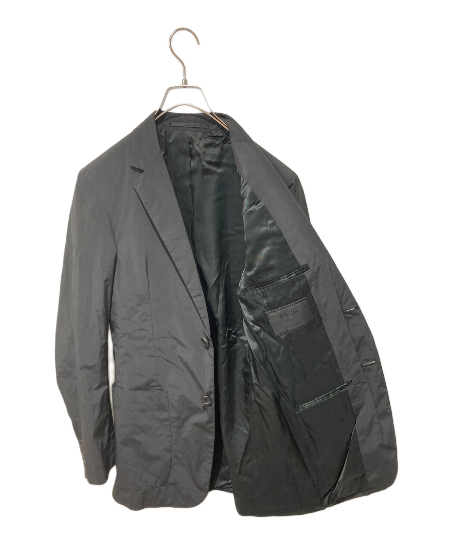PRADA ジャケット 黒/グレー 中古・古着通販】PRADA (プラダ) ナイロンテーラードジャケット