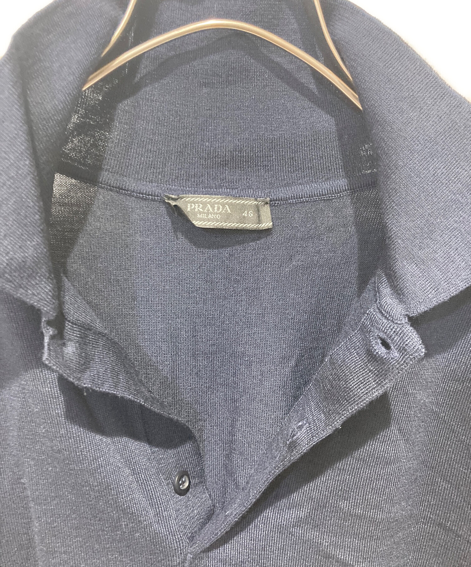 中古・古着通販】PRADA (プラダ) ニットポロシャツ ネイビー サイズ:46