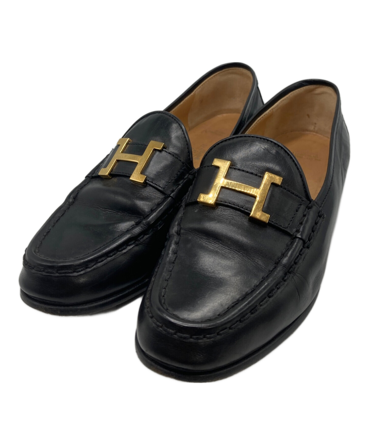 中古・古着通販】HERMES (エルメス) Hロゴコインローファー ブラック