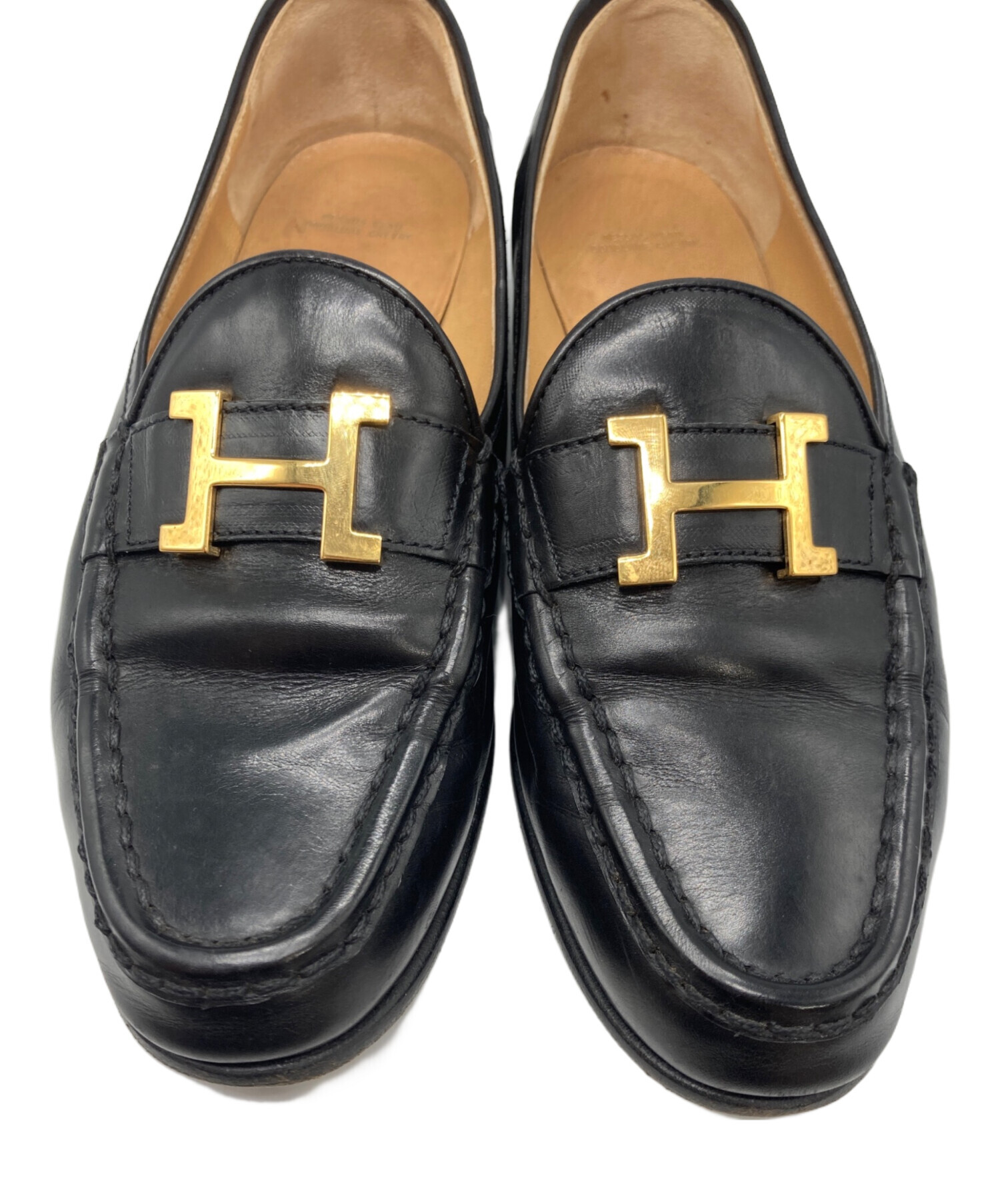 中古・古着通販】HERMES (エルメス) Hロゴコインローファー ブラック