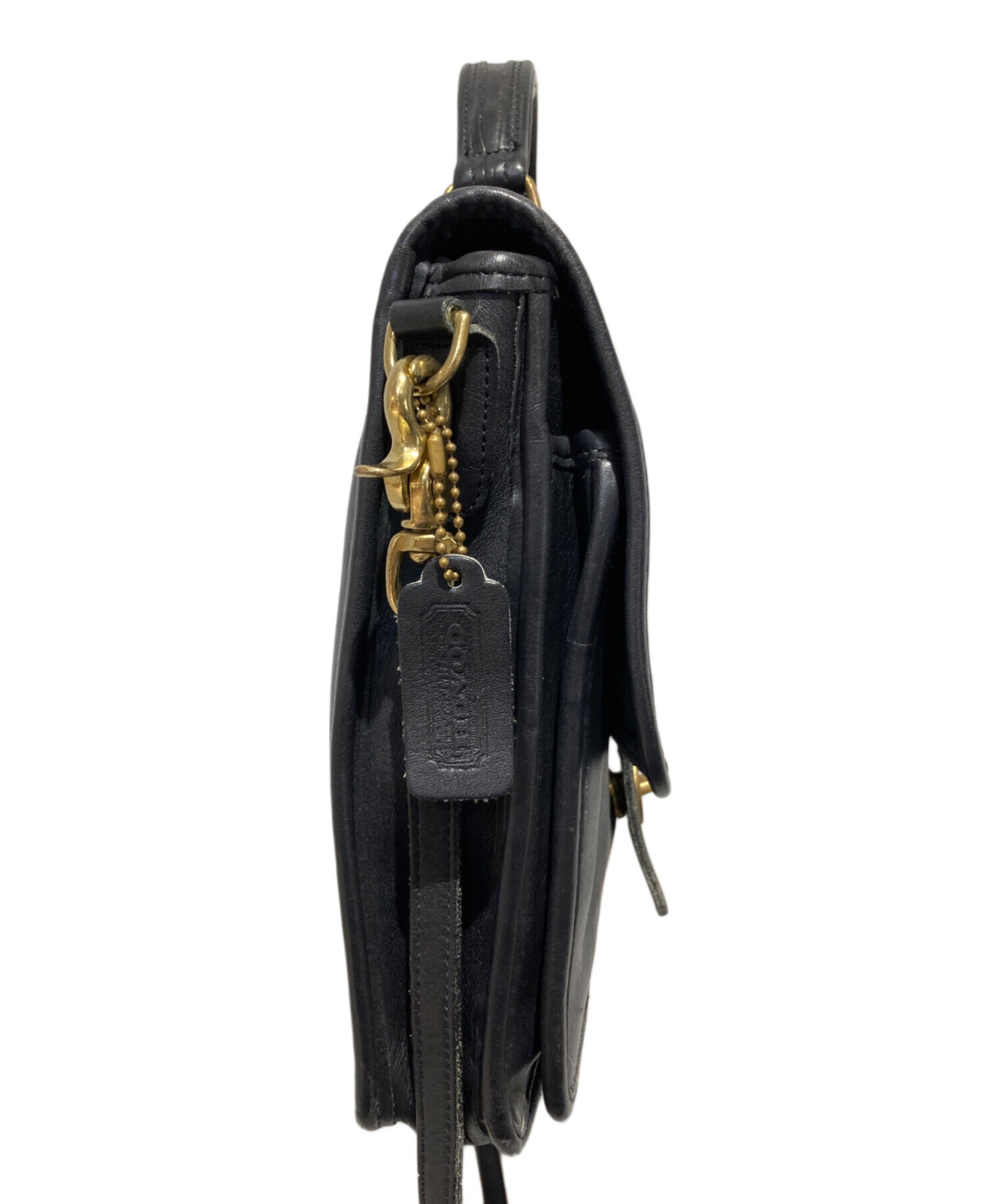 ショルダーバッグ　傷あり 中古・古着通販】COACH (コーチ) レザーショルダーバッグ ブラック