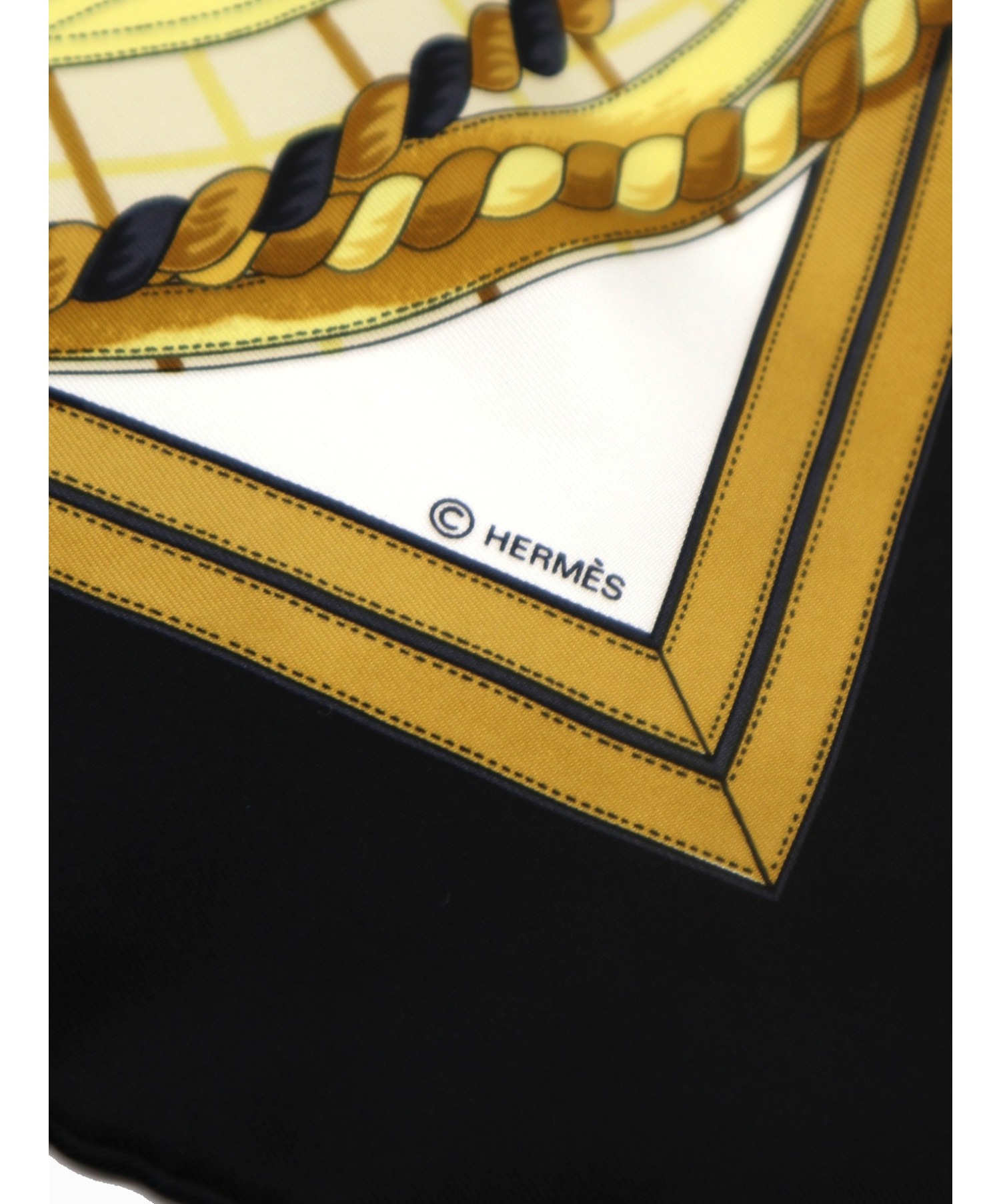 中古・古着通販】HERMES (エルメス) シルクスカーフ ブラック×ゴールド