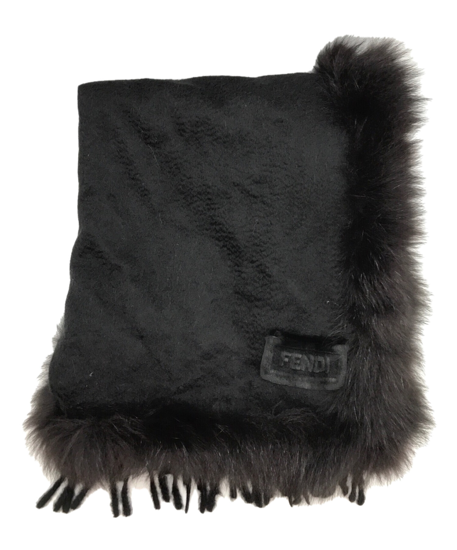 中古・古着通販】FENDI (フェンディ) カシミヤファーマフラー ブラック 