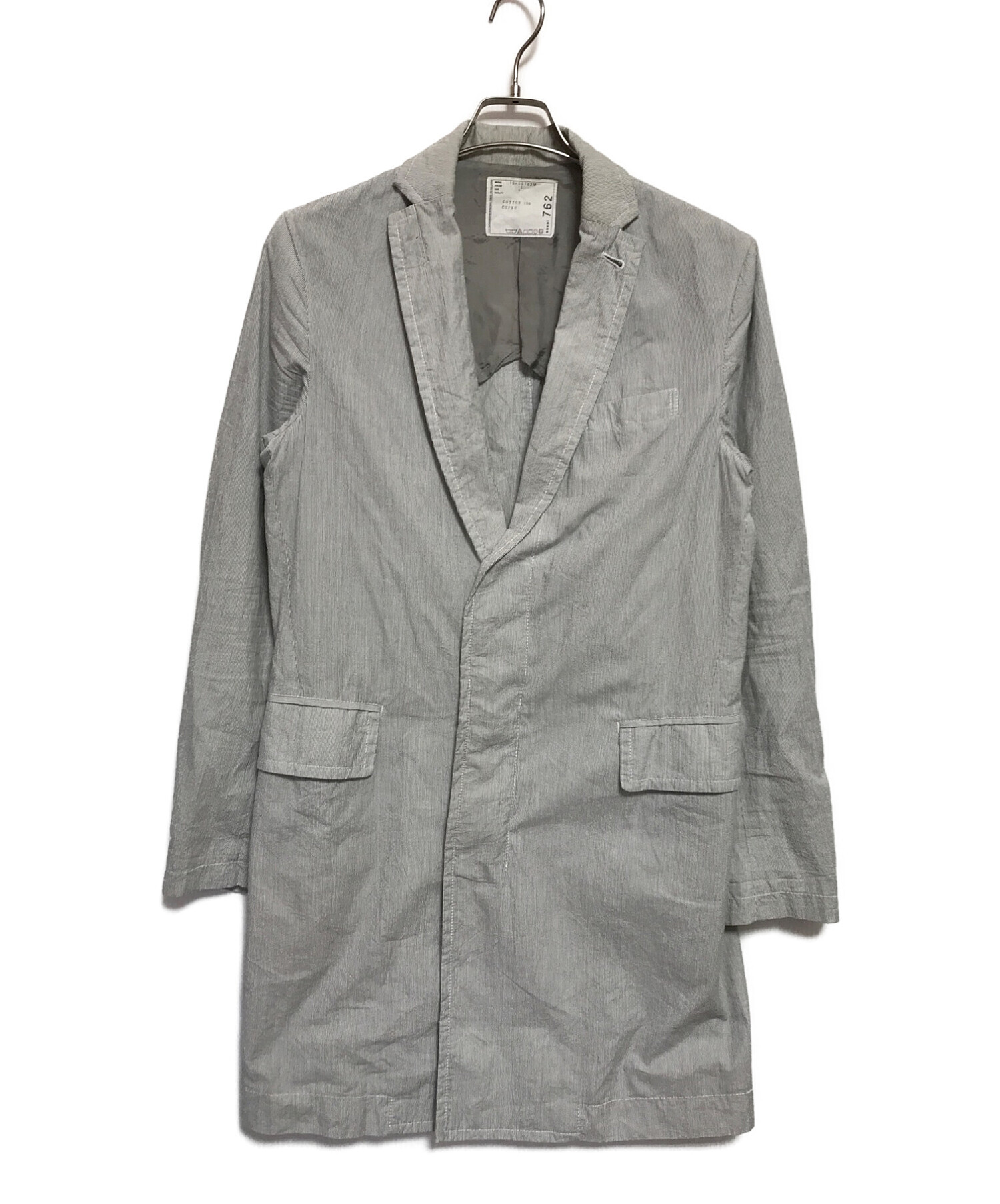 中古・古着通販】sacai (サカイ) ストライプ比翼ショップコート グレー