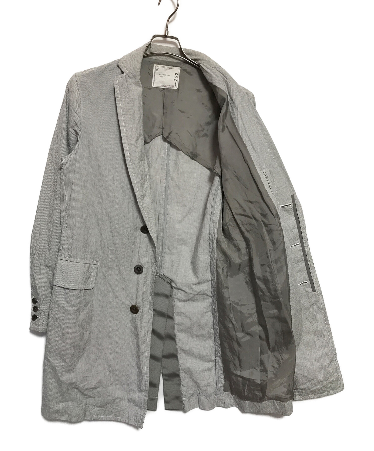 中古・古着通販】sacai (サカイ) ストライプ比翼ショップコート グレー