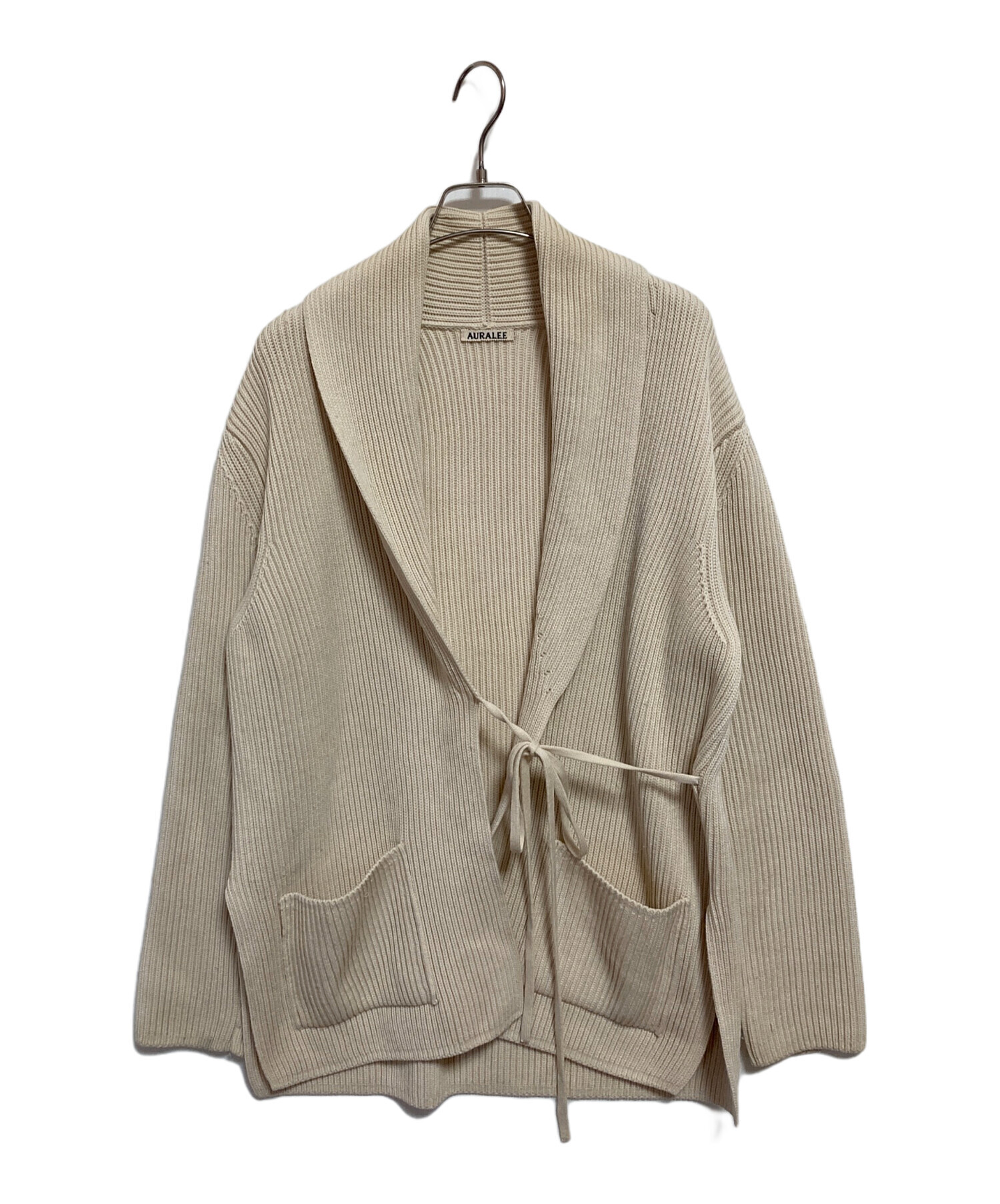 【美品】AURALEE オーラリー ウール カーディガン リブニット ベージュ 中古・古着通販】AURALEE (オーラリー) SUPERFINE WOOL RIBKNIT GOWN