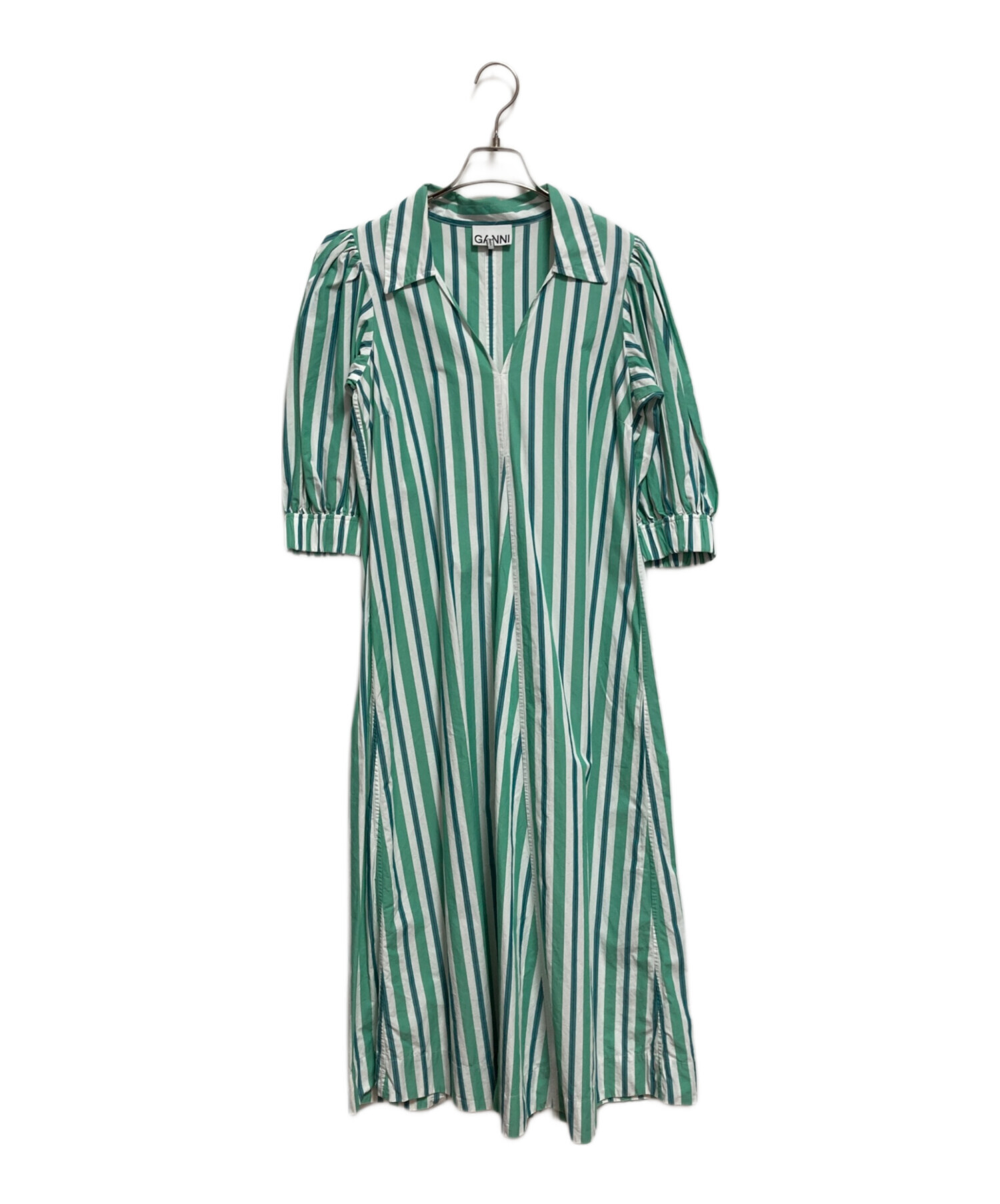 中古・古着通販】GANNI (ガニー) ストライプシャツドレス グリーン