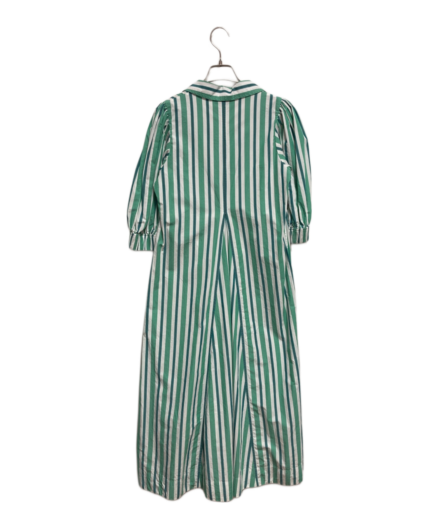 美品 GANNI ガニー 裾リボン グリーンストライプ 短丈 長袖シャツ 緑 中古・古着通販】GANNI (ガニー) ストライプシャツドレス グリーン