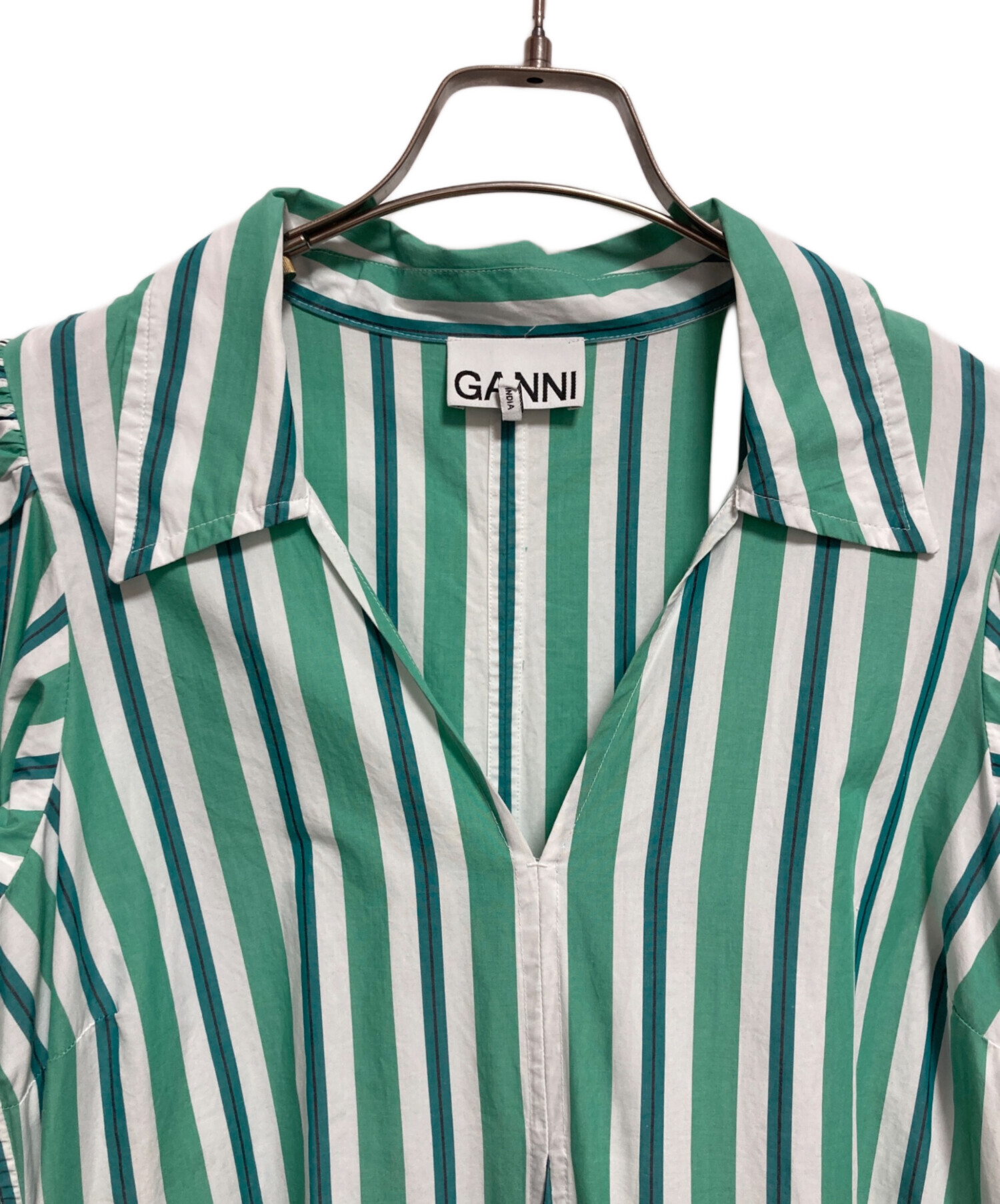 中古・古着通販】GANNI (ガニー) ストライプシャツドレス グリーン