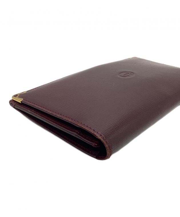 本物良品■カルティエ■パシャ柄/ボルドーレザー■コインケース/小銭入れ/460251 カルティエ Cartier コンパクト財布 二つ折り ハッピー