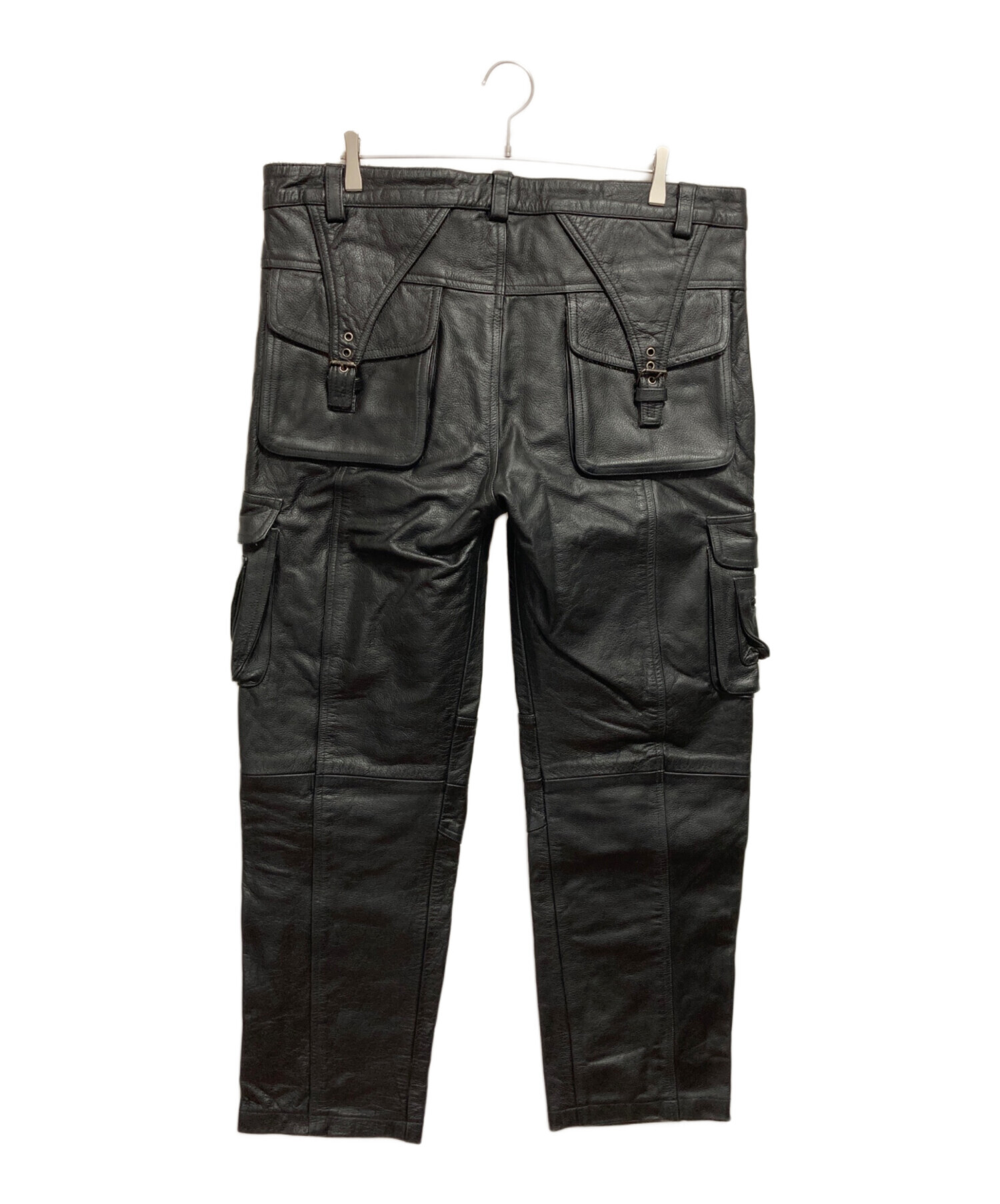 中古・古着通販】USED (ユーズド) レザーカーゴパンツ ブラック サイズ