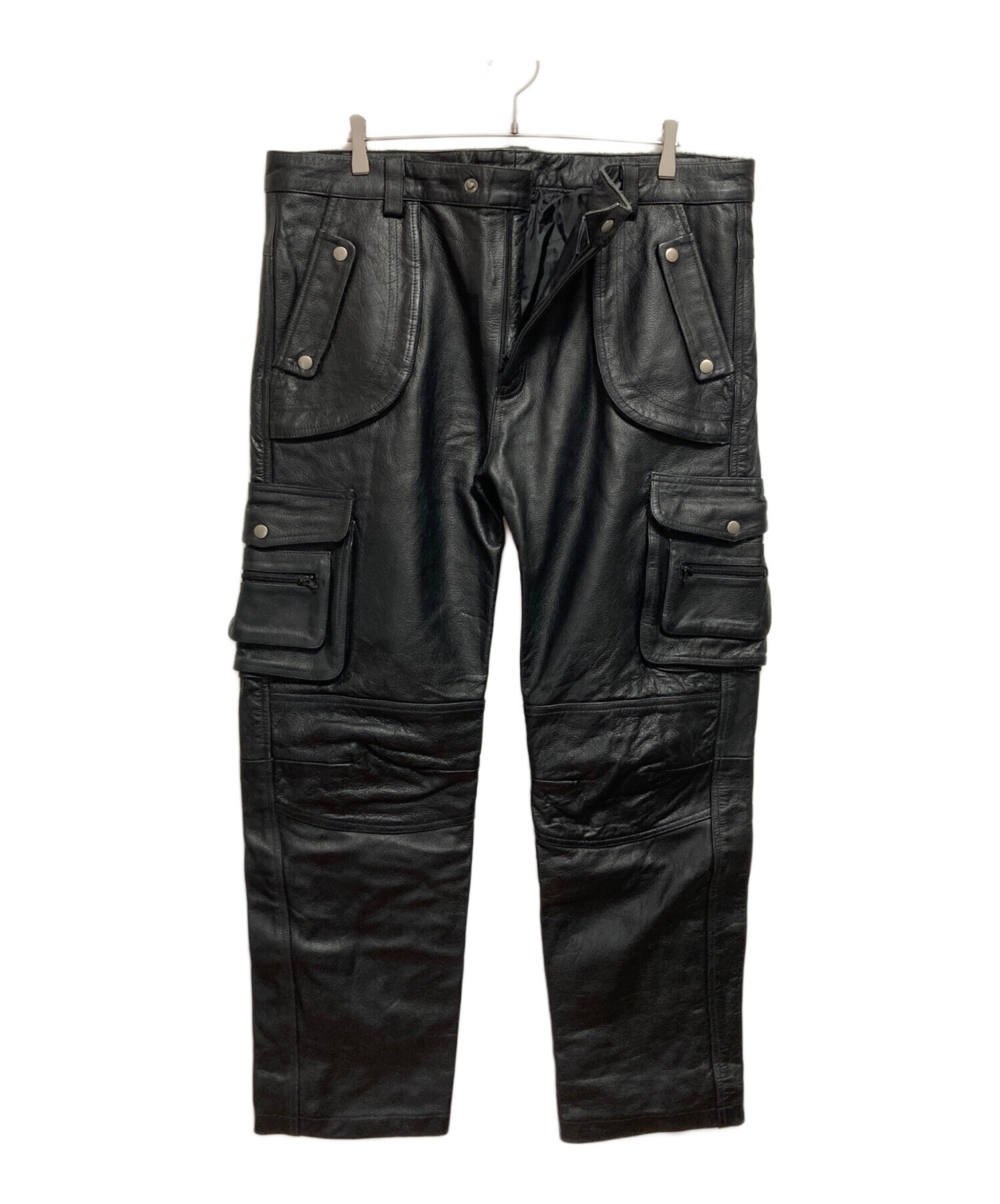 中古・古着通販】USED (ユーズド) レザーカーゴパンツ ブラック サイズ