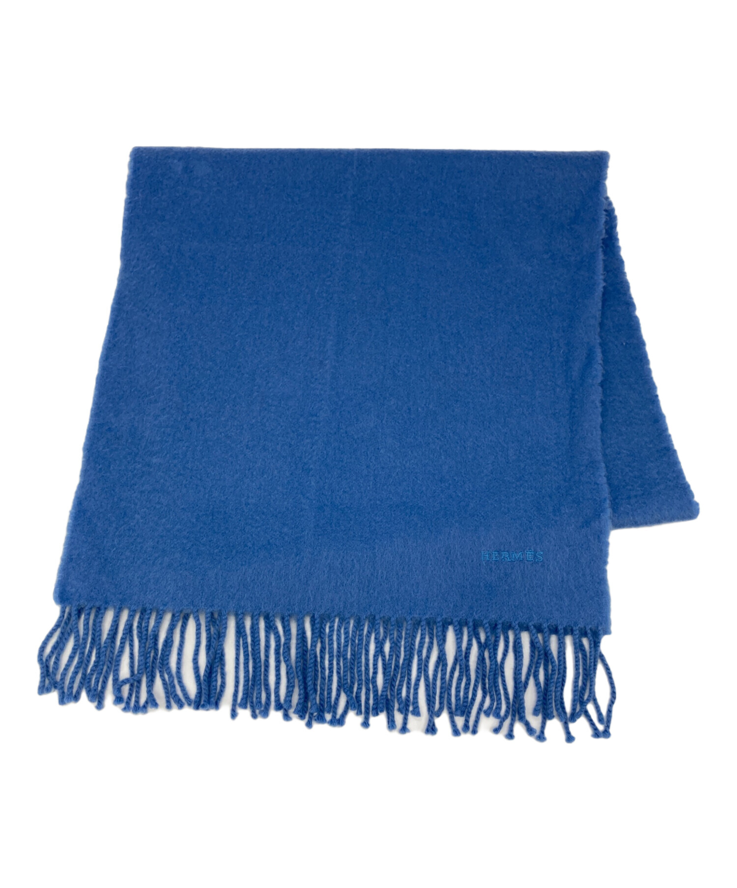 HERMES カシミヤ マフラー ブルー 中古・古着通販】HERMES (エルメス) カシミヤマフラー ブルー
