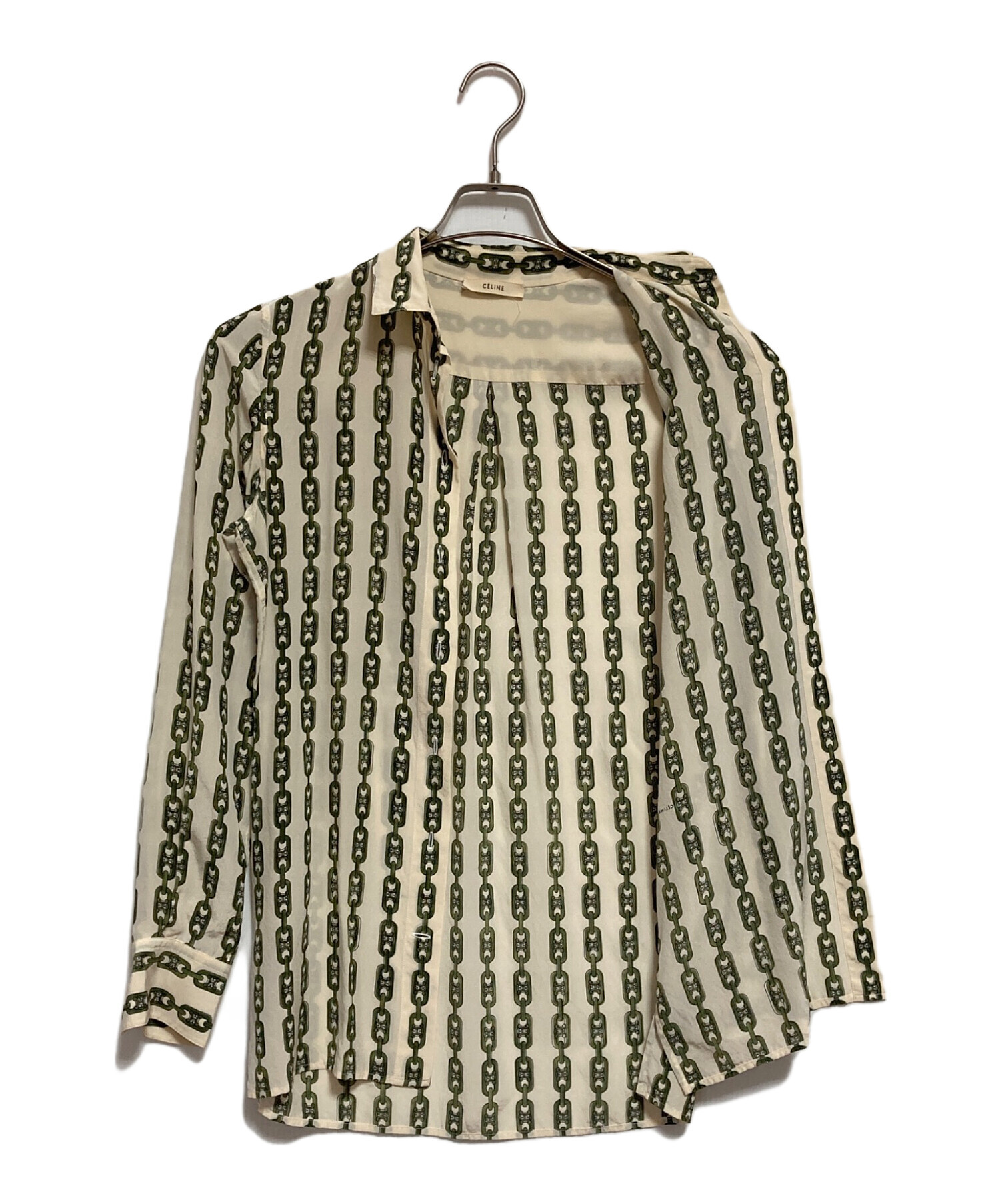 極美品 セリーヌ CELINE シルクシャツ チェーンモチーフ 38 中古・古着通販】CELINE (セリーヌ) チェーン柄シルクシャツ ベージュ