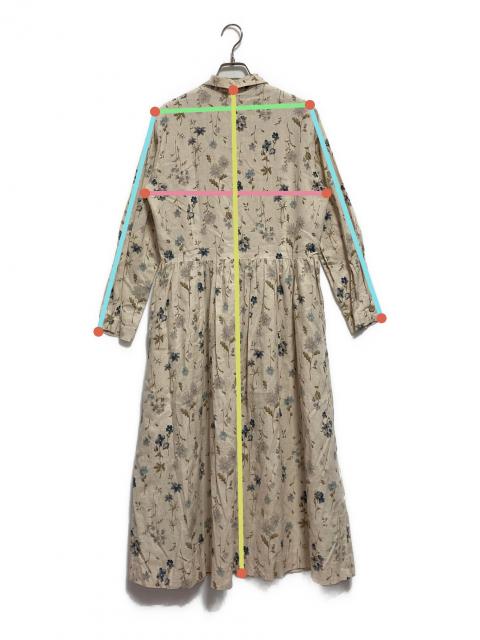 タグ付✨コットンハウスアヤ リネン100% ロングシャツワンピース ベージュ M 中古・古着通販】Cotton House Aya (コットンハウス アヤ) 花柄シャツ
