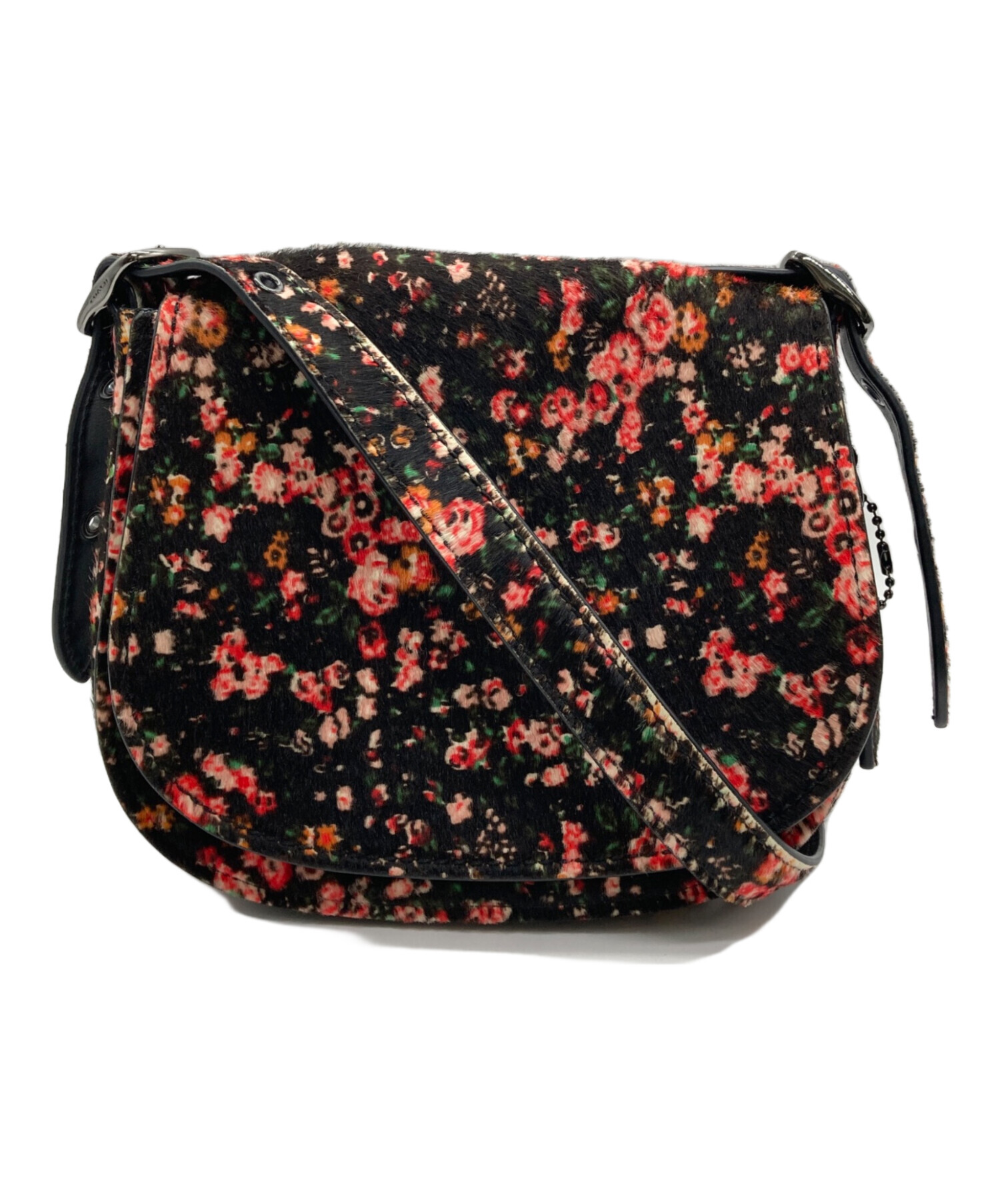 中古・古着通販】COACH (コーチ) 花柄ハラコサドルバッグ ブラック 