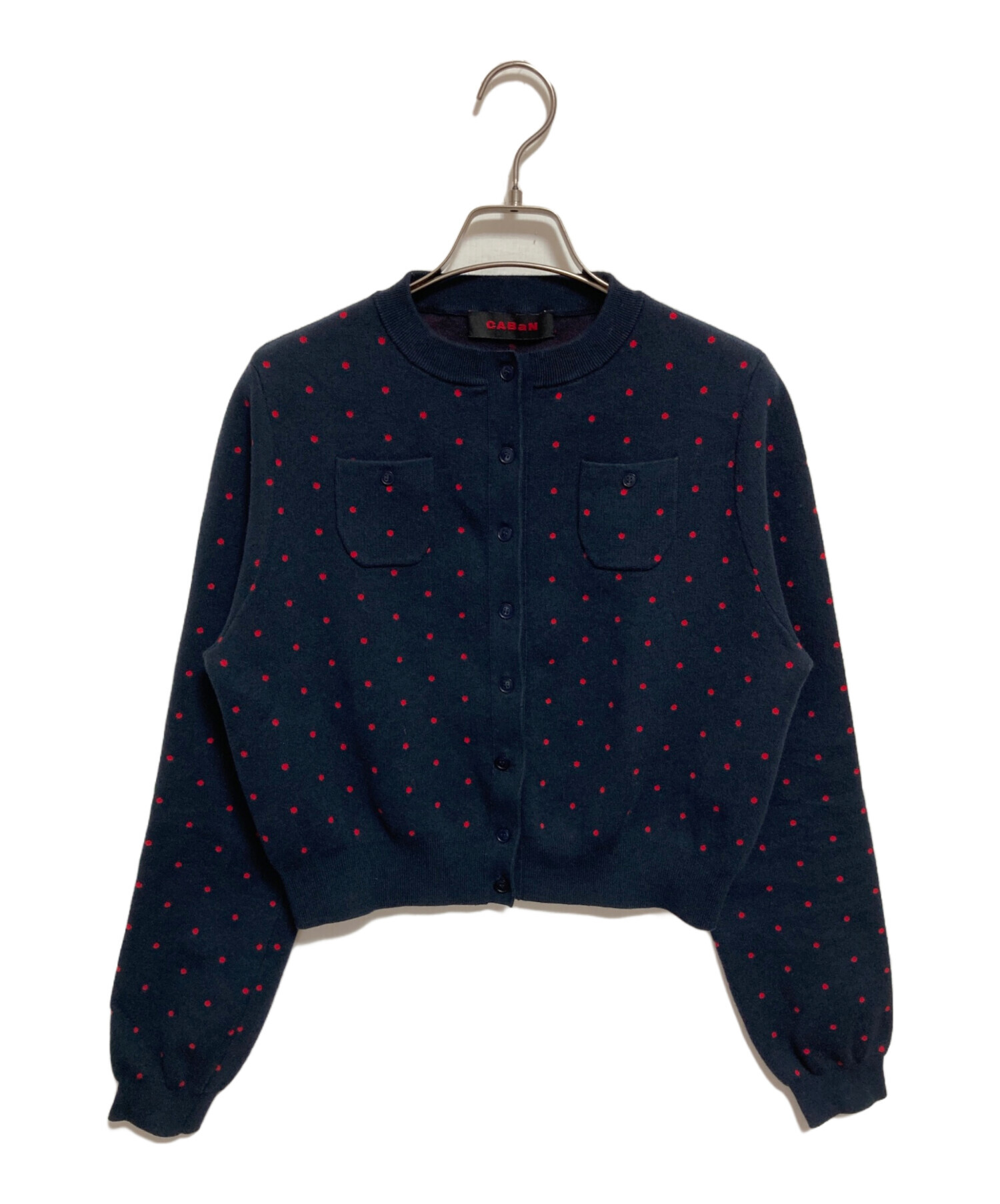 CABaN ネイビー レッド カーディガン 中古・古着通販】CABAN (キャバン) コットンカシミヤ ドットジャカード