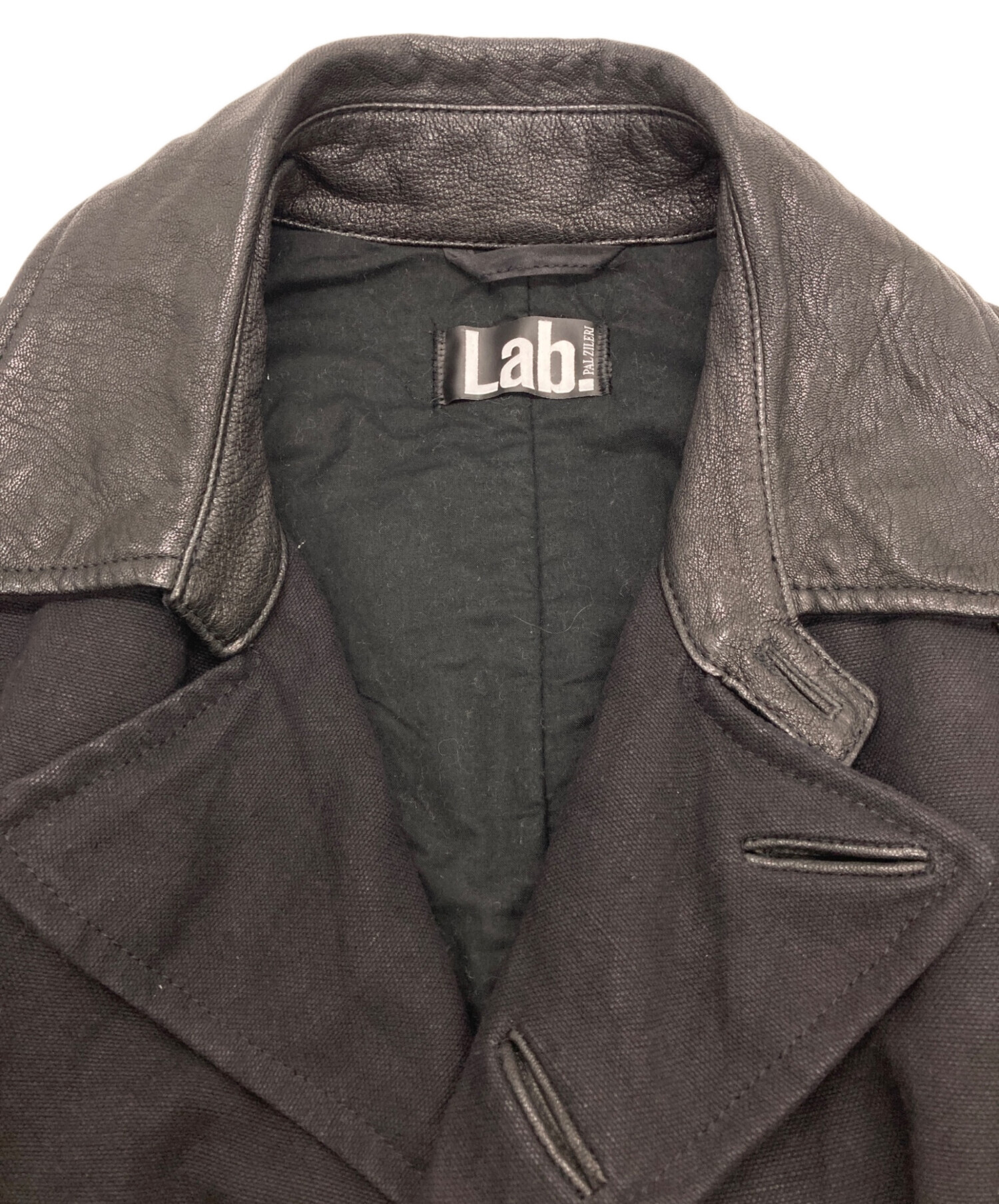 パルジレリ ラボ　レザー切替 ダブル コート　ブラック　黒　52　XLサイズ 中古・古着通販】Lab. PAL ZILERI (パルジレリ) レザー切替ダブル