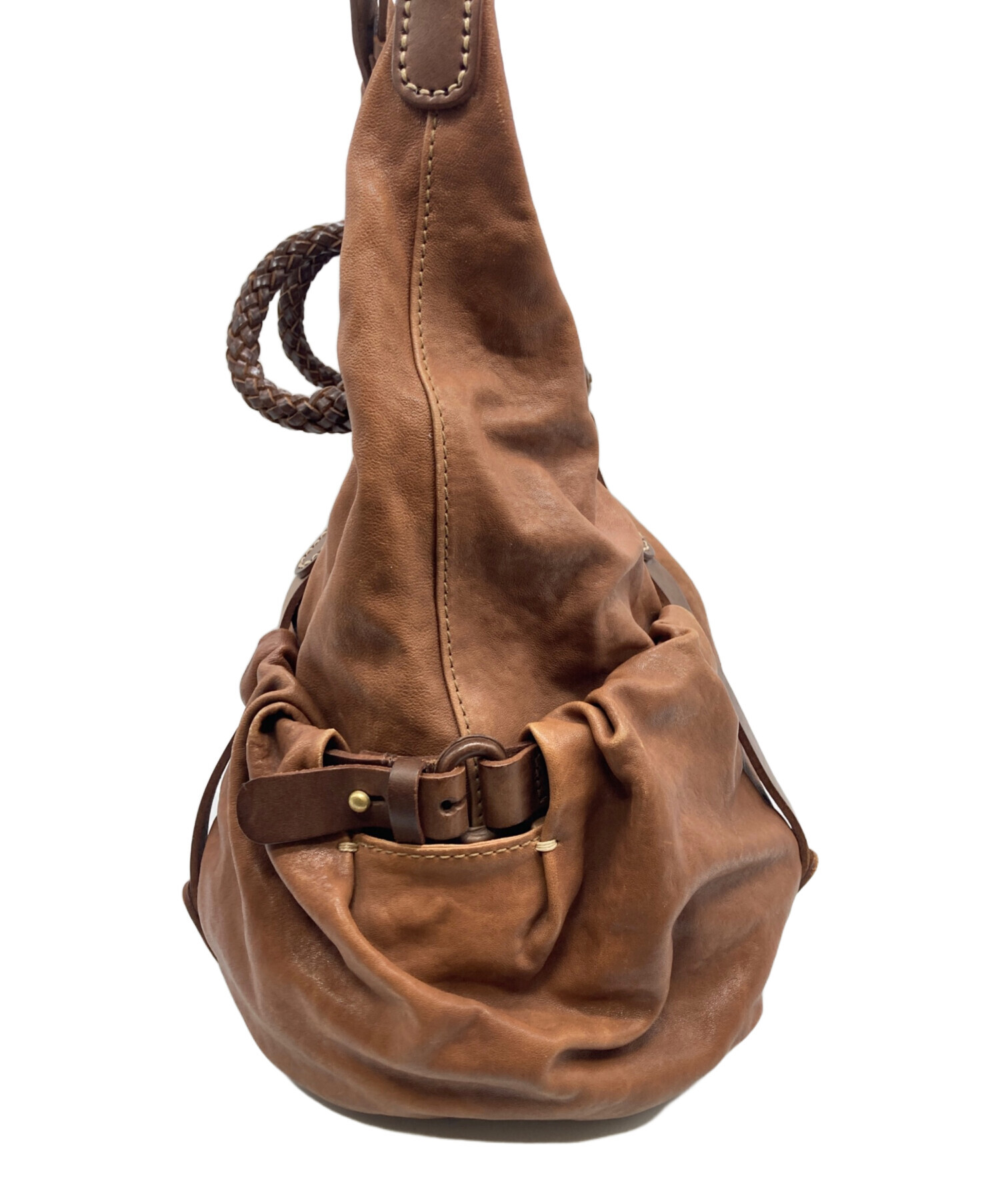 genten ボストンバッグ ブラウン 中古・古着通販】genten (ゲンテン) 2WAYレザーボストンバッグ