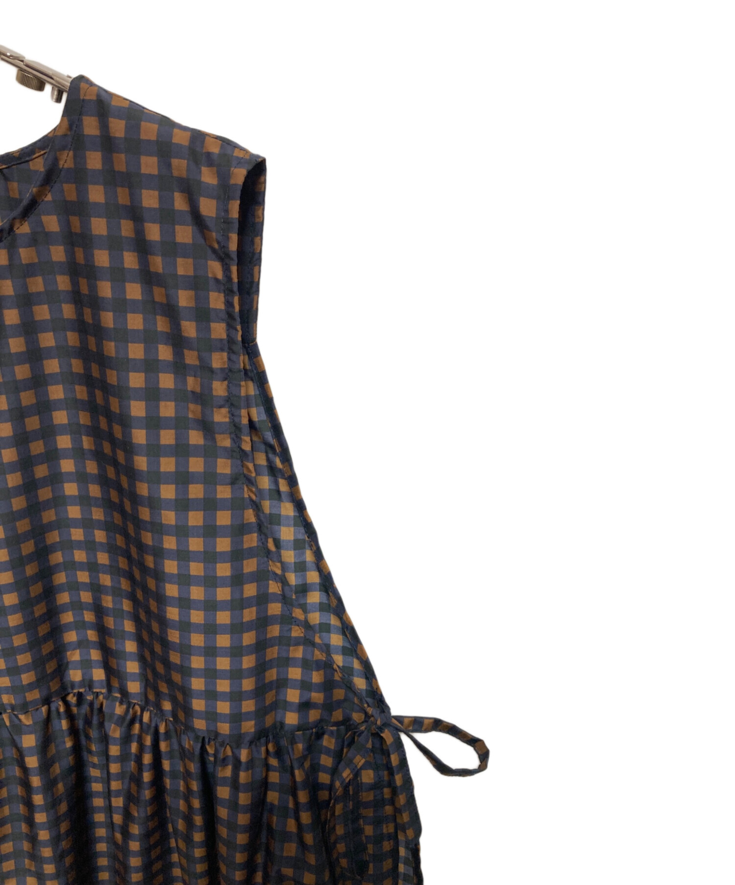 中古・古着通販】Yarmo (ヤーモ) Gingham Print Tabard Dress ブラウン