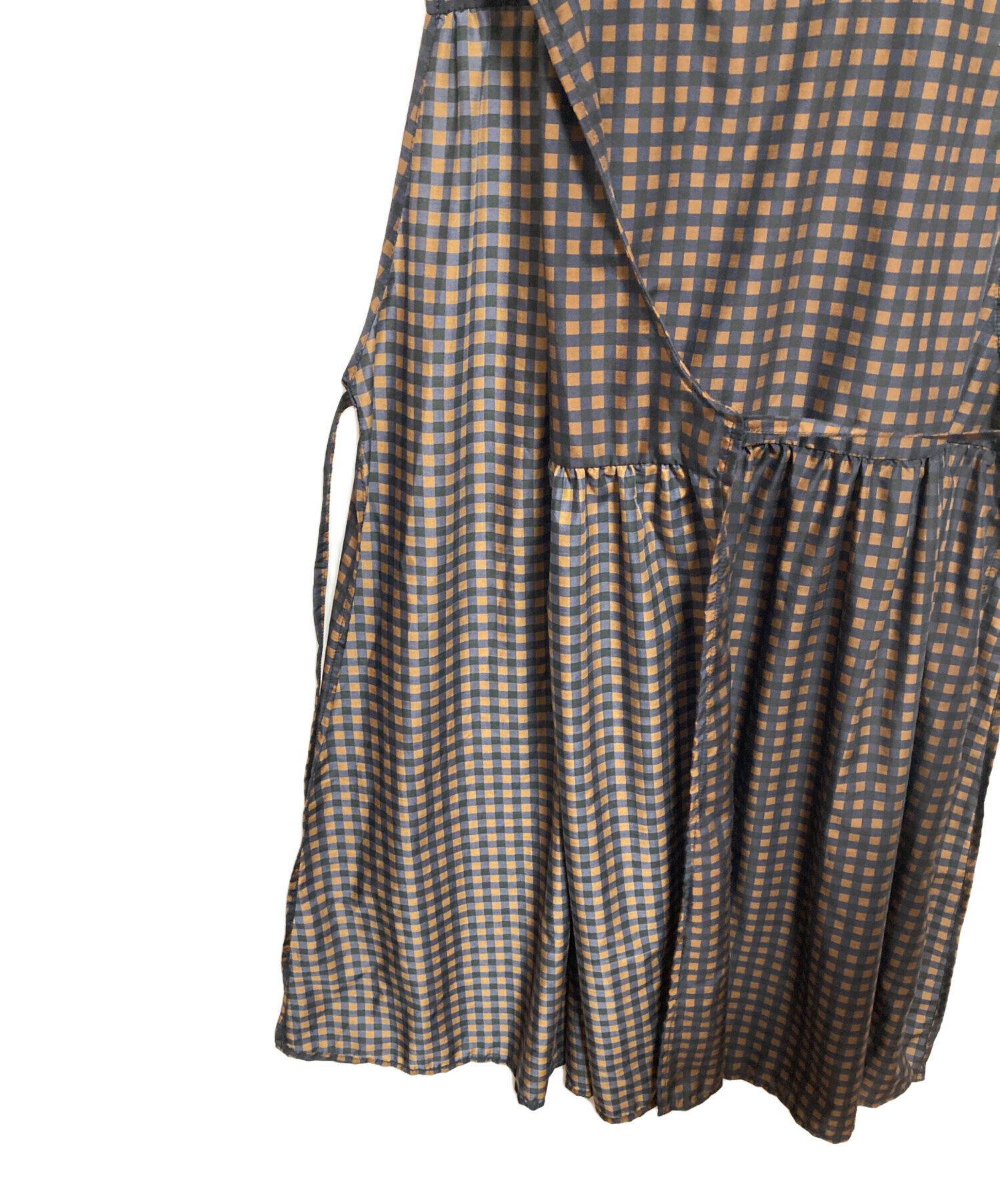 中古・古着通販】Yarmo (ヤーモ) Gingham Print Tabard Dress ブラウン