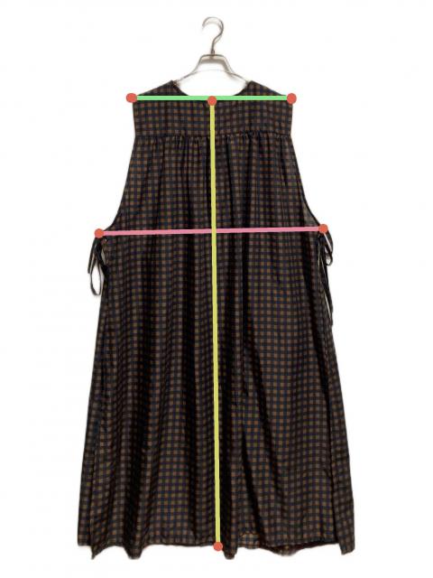 中古・古着通販】Yarmo (ヤーモ) Gingham Print Tabard Dress ブラウン