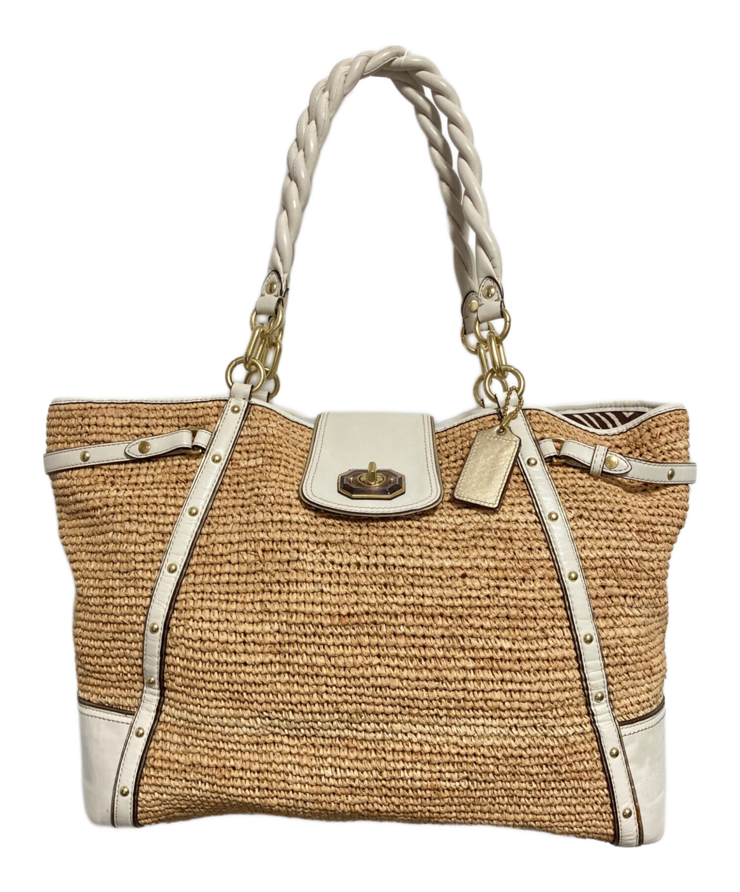 中古・古着通販】COACH (コーチ) ラフィアトートバッグ ベージュ