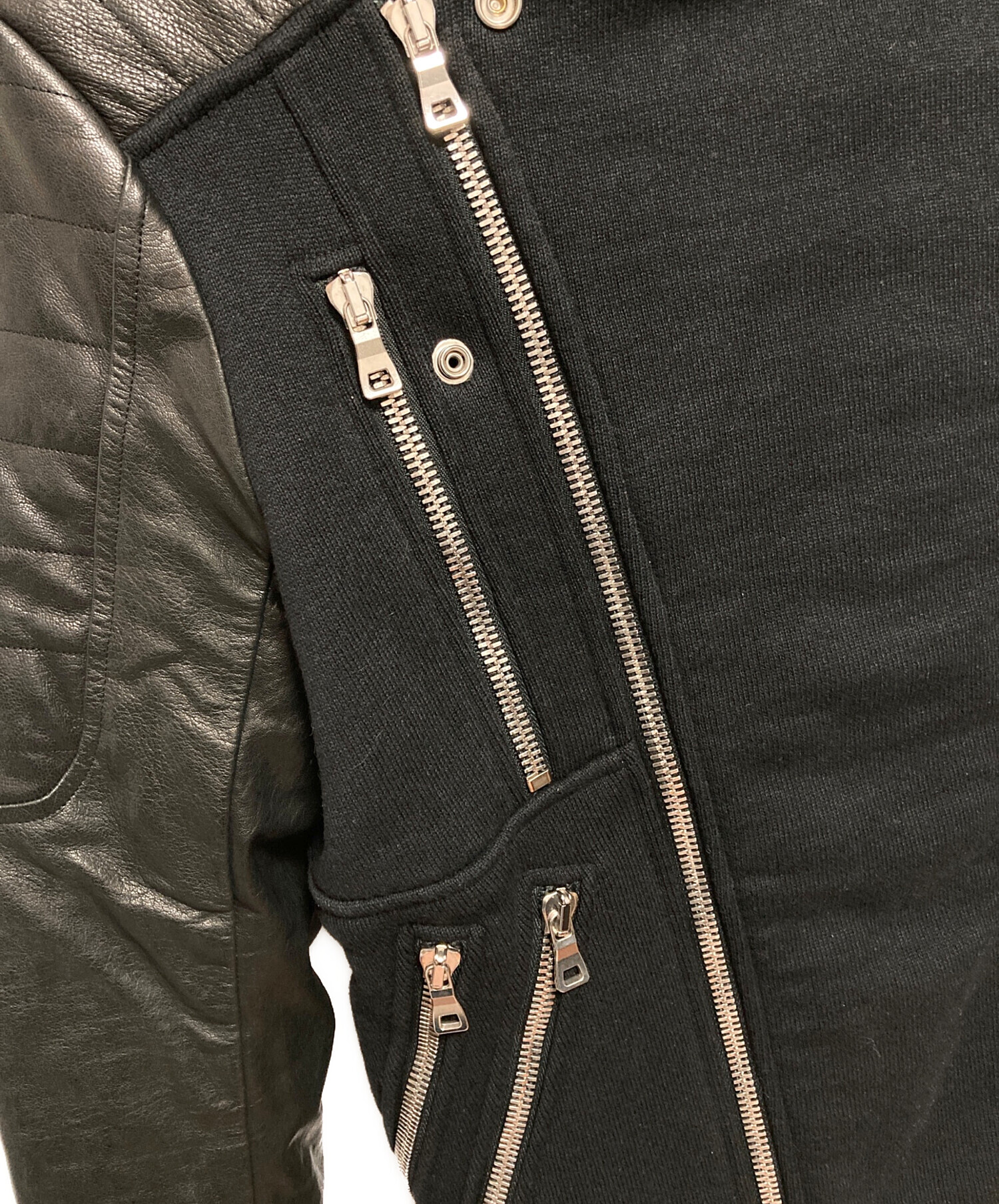 中古・古着通販】BALMAIN (バルマン) レザー切替ライダースジャケット