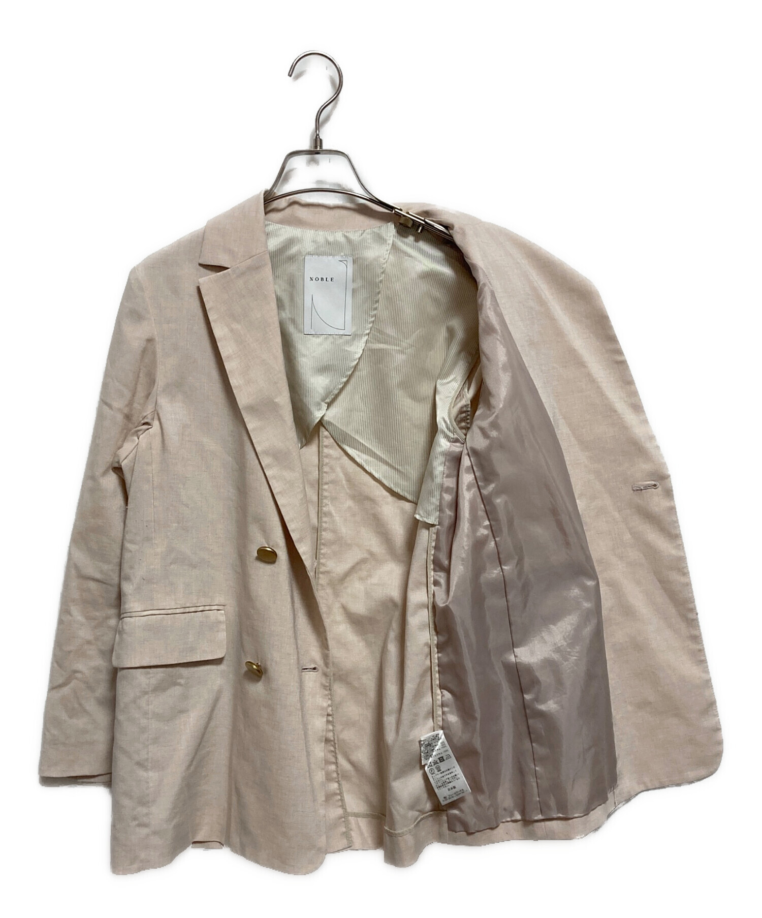 【美品】ストレッチピークドラペルダブルジャケットベージュ34 中古・古着通販】Noble (ノーブル) 麻ストレッチピークドラペルダブル