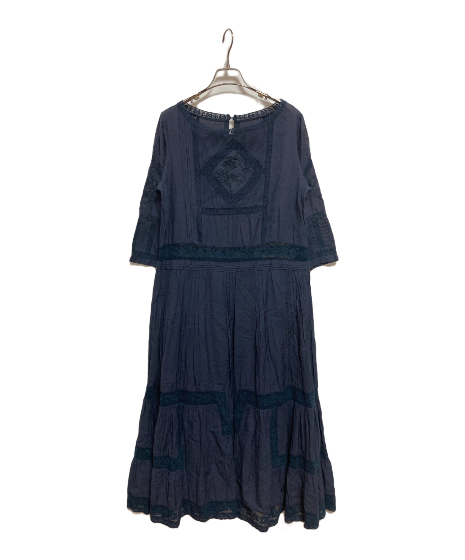 PINK HOUSE ピンタック レース ワンピース 中古・古着通販】PINK HOUSE (ピンクハウス) レース切替ピンタック