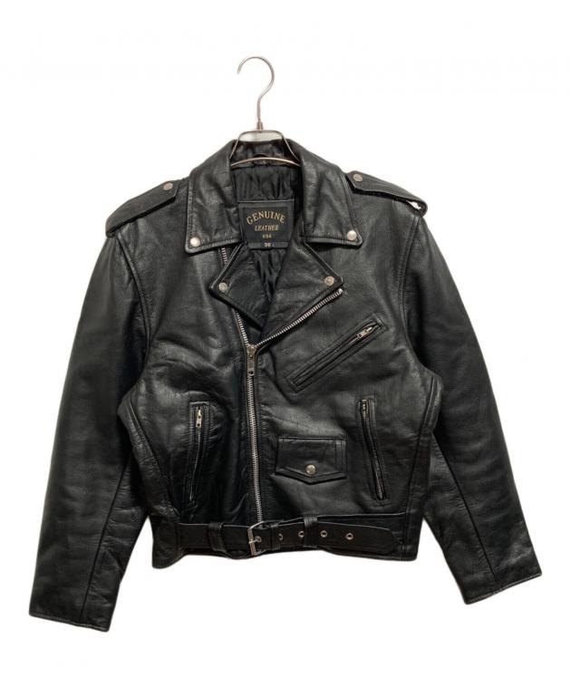 ダブル ライダース 牛革 ブラック 黒 ビンテージ フェード 古着 M〜L 中古・古着通販】GENUINE LEATHER (ジェニュインレザー) ダブル