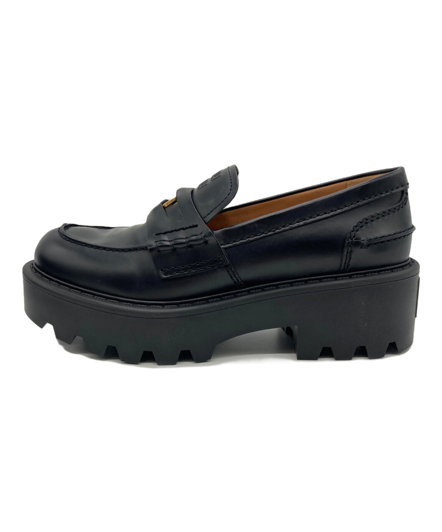 ミュウミュウ　ブラックレザー ローファー 中古・古着通販】MIU MIU (ミュウミュウ) ブラッシュドレザー