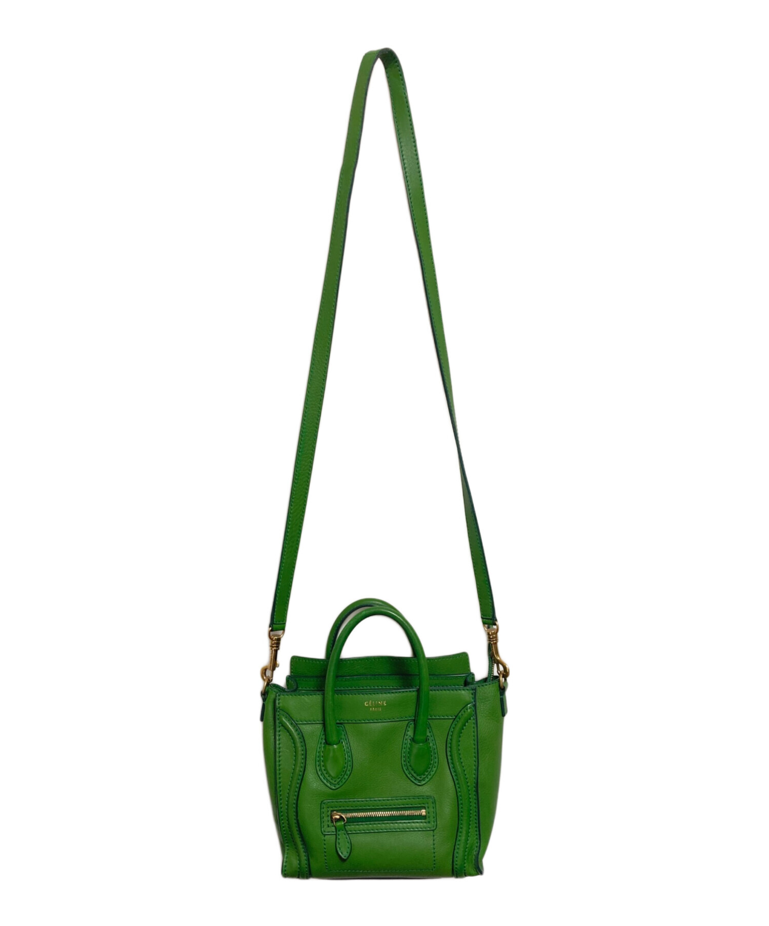 希少 CELINE フィービー期 ラゲージ ナノショッパー グリーン 旧ロゴ 中古・古着通販】CELINE (セリーヌ) ラゲージ ナノショッパー 2WAY