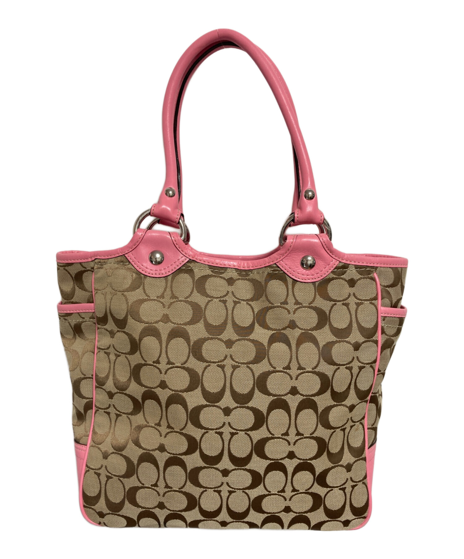 中古・古着通販】COACH (コーチ) トートバッグ ベージュ×ピンク